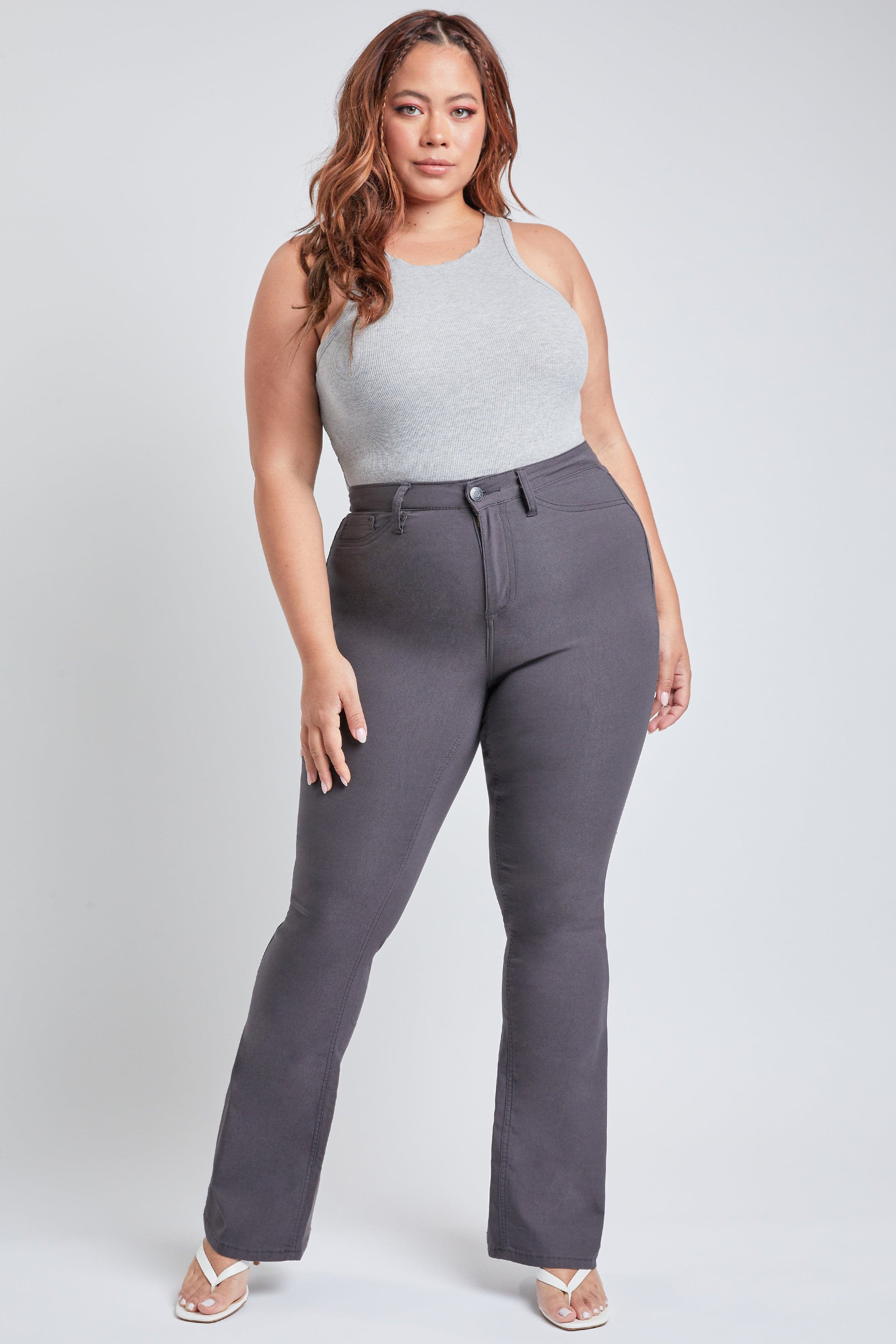 PLUS SIZE High Waisted Button Detail Flare Pants | Made in USA | 1X 2X 3X
