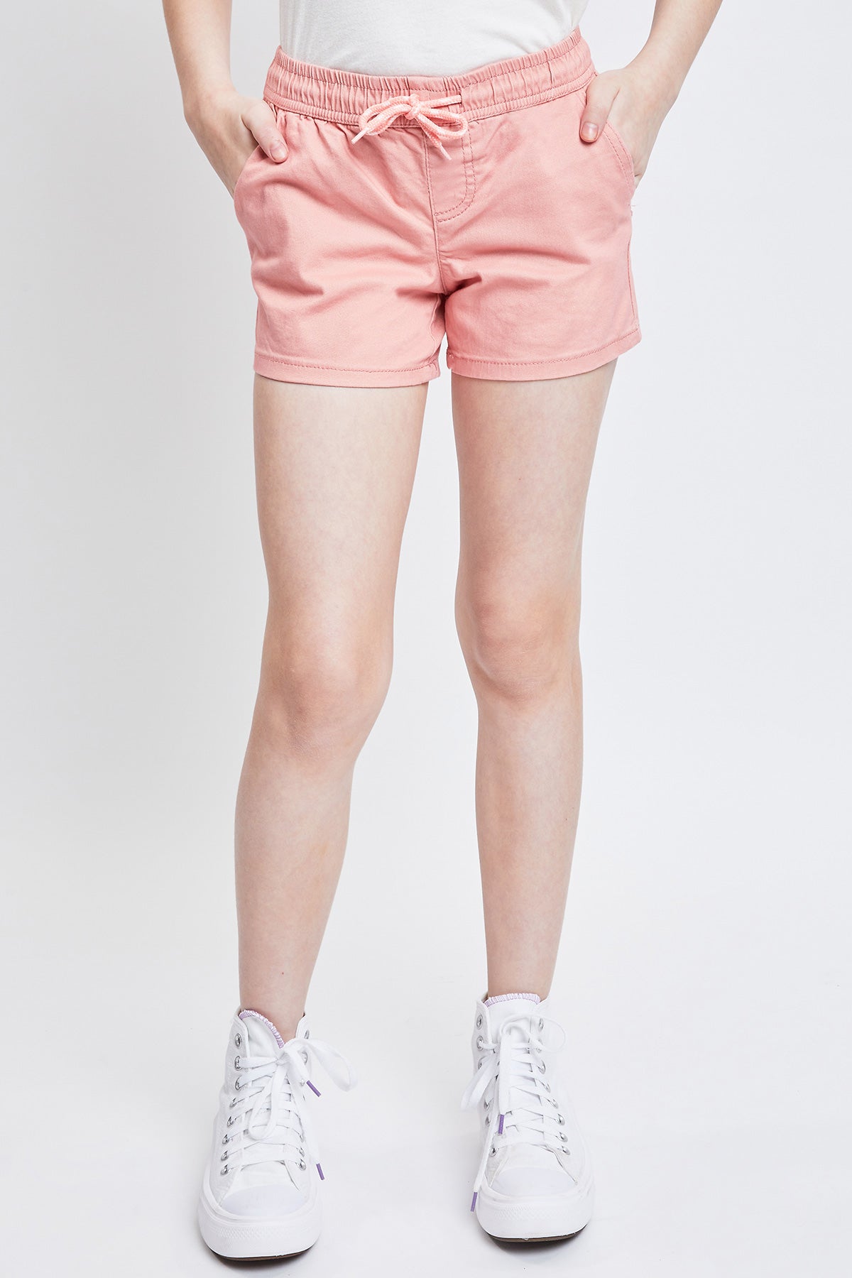 Girls Twill Joggers Shorts With Rope Drawstring