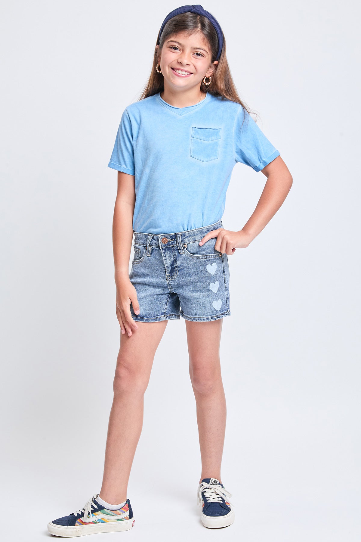 Girls White Cotton Regular Fit Print Shorts