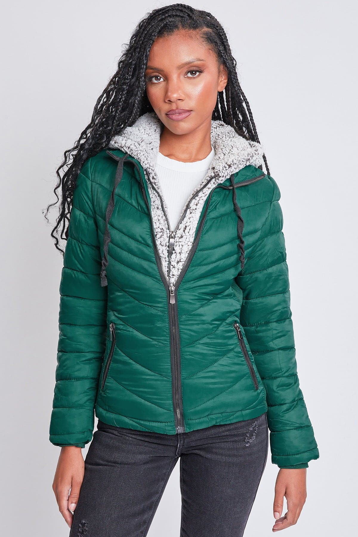 Women's Winter Puffer Jacket with Detachable Fur Hoodie