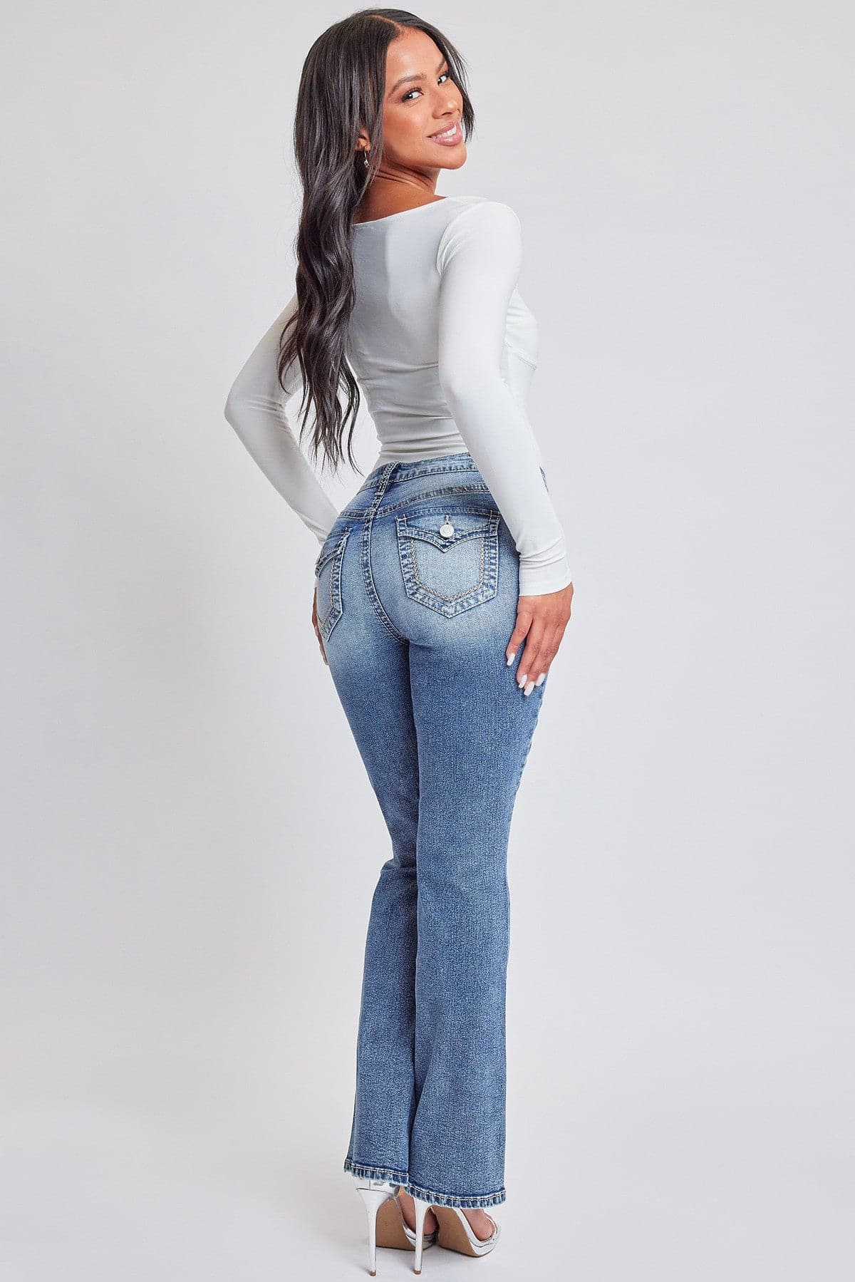 Women's Heavy Stitch Bootcut Jeans with Embroidered Pockets
