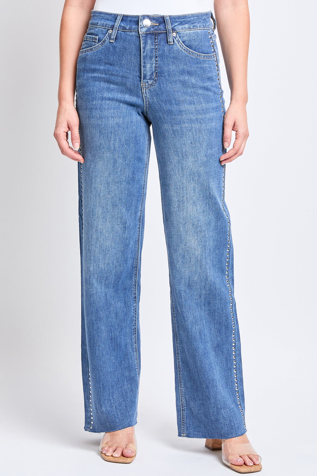 100% Cotton Denim Embroidered Women Wide Leg Jeans