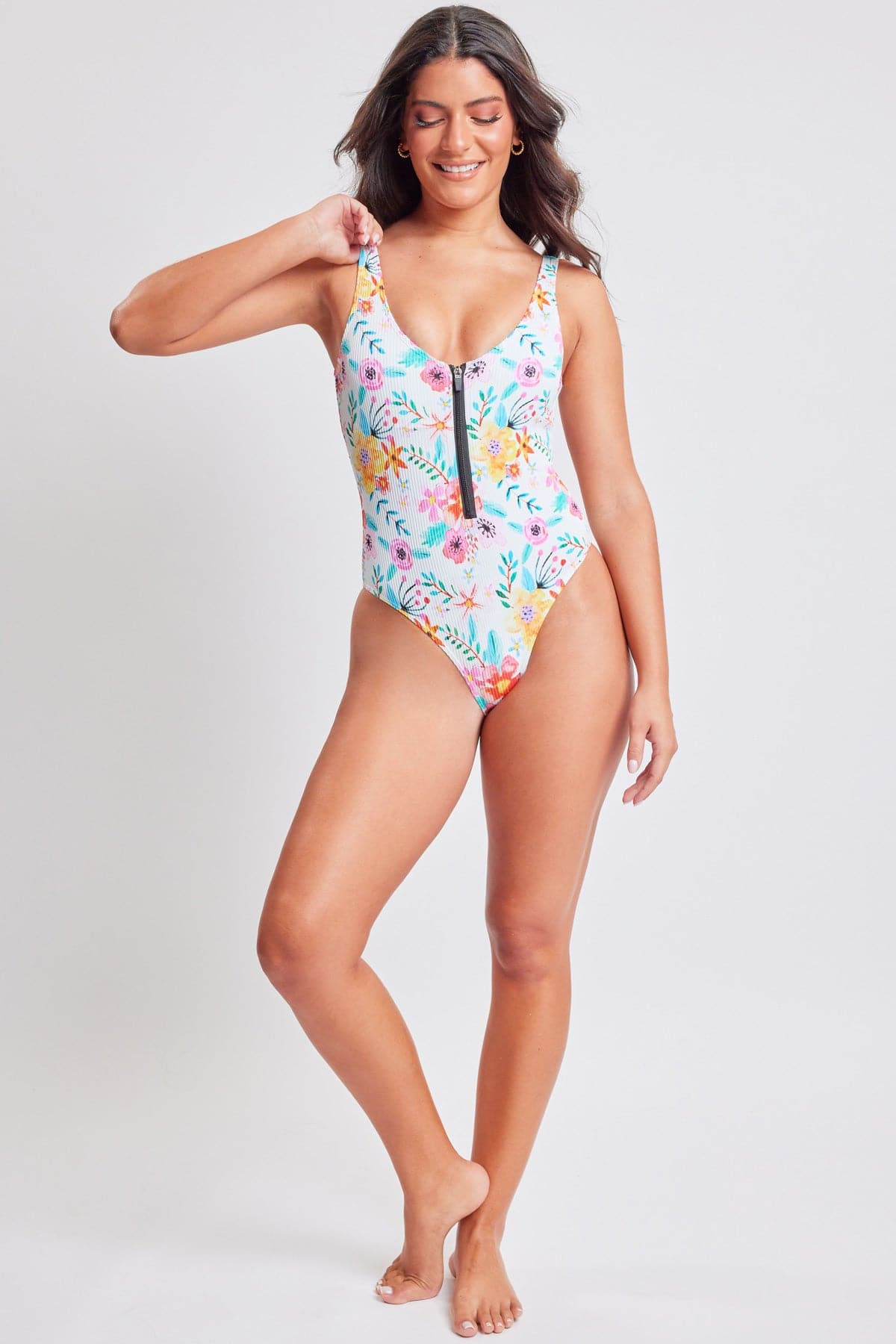 Rays N’ Waves Zip Up One Piece Swimsuit