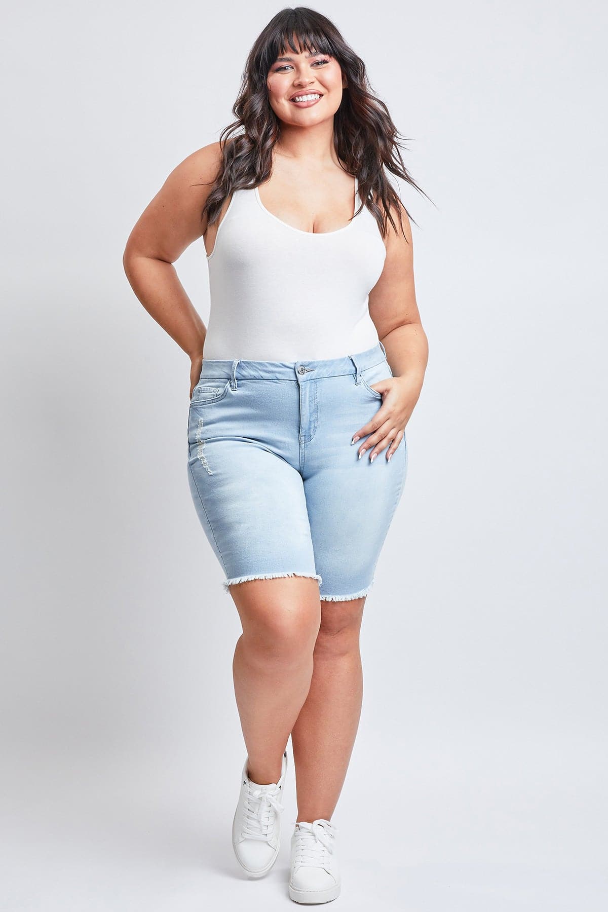 Plus Size Women's Curvy Fit Bermuda Shorts With Fray-Sale from YMI – YMI  JEANS