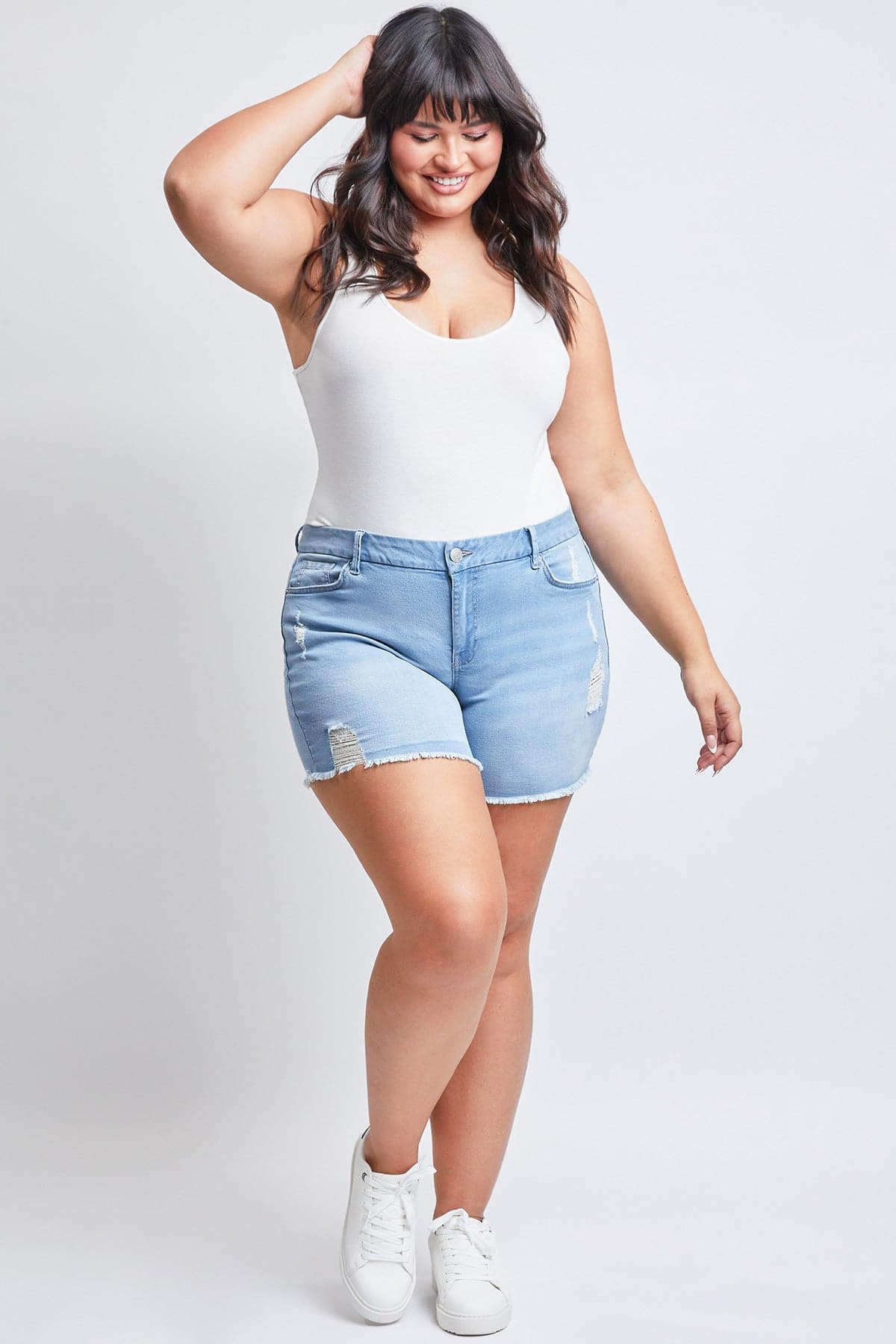 Plus Size Women's Curvy Fit Jeans Shorts With Fray Hem from YMI – YMI JEANS