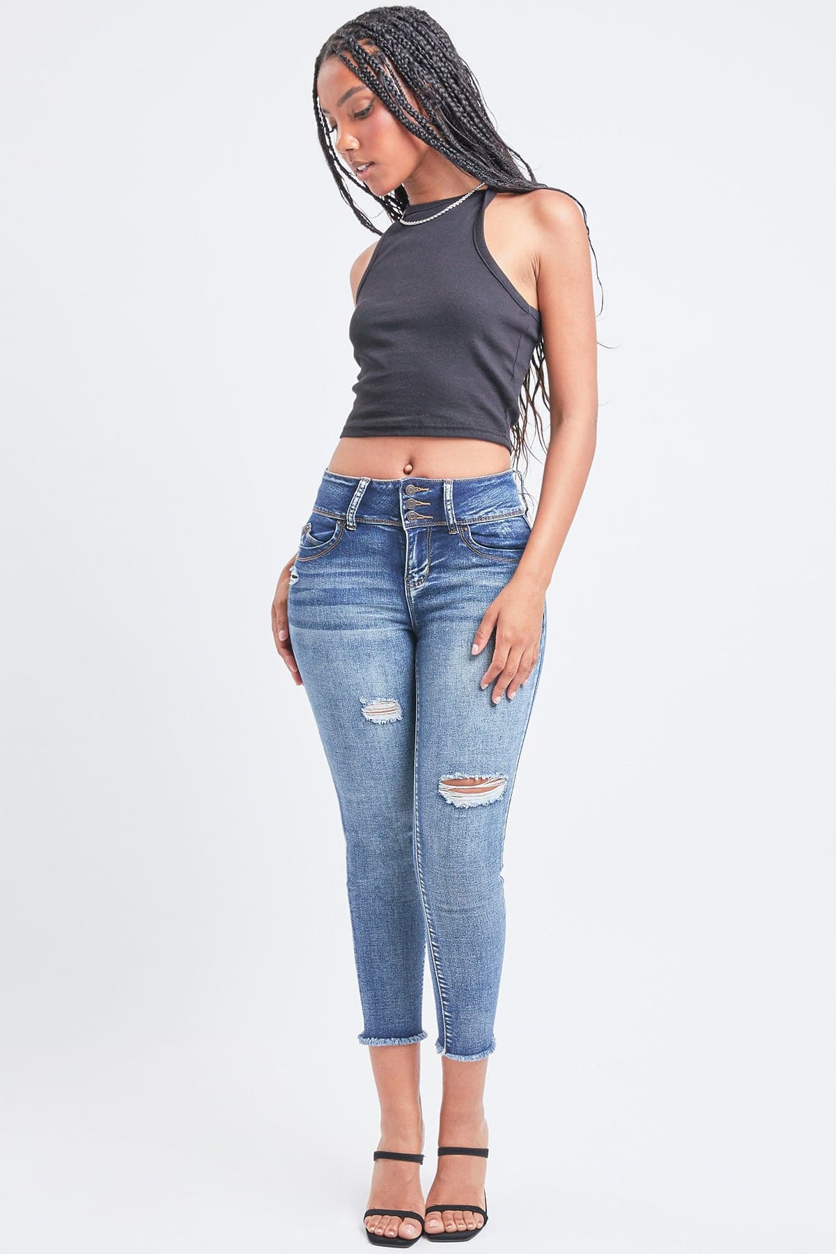 YMI Women's Wannabettabutt Skinny Jeans - Mid-Rise, 3-Button, Recycled Microfiber, 29" Inseam, Plus Sizes Available