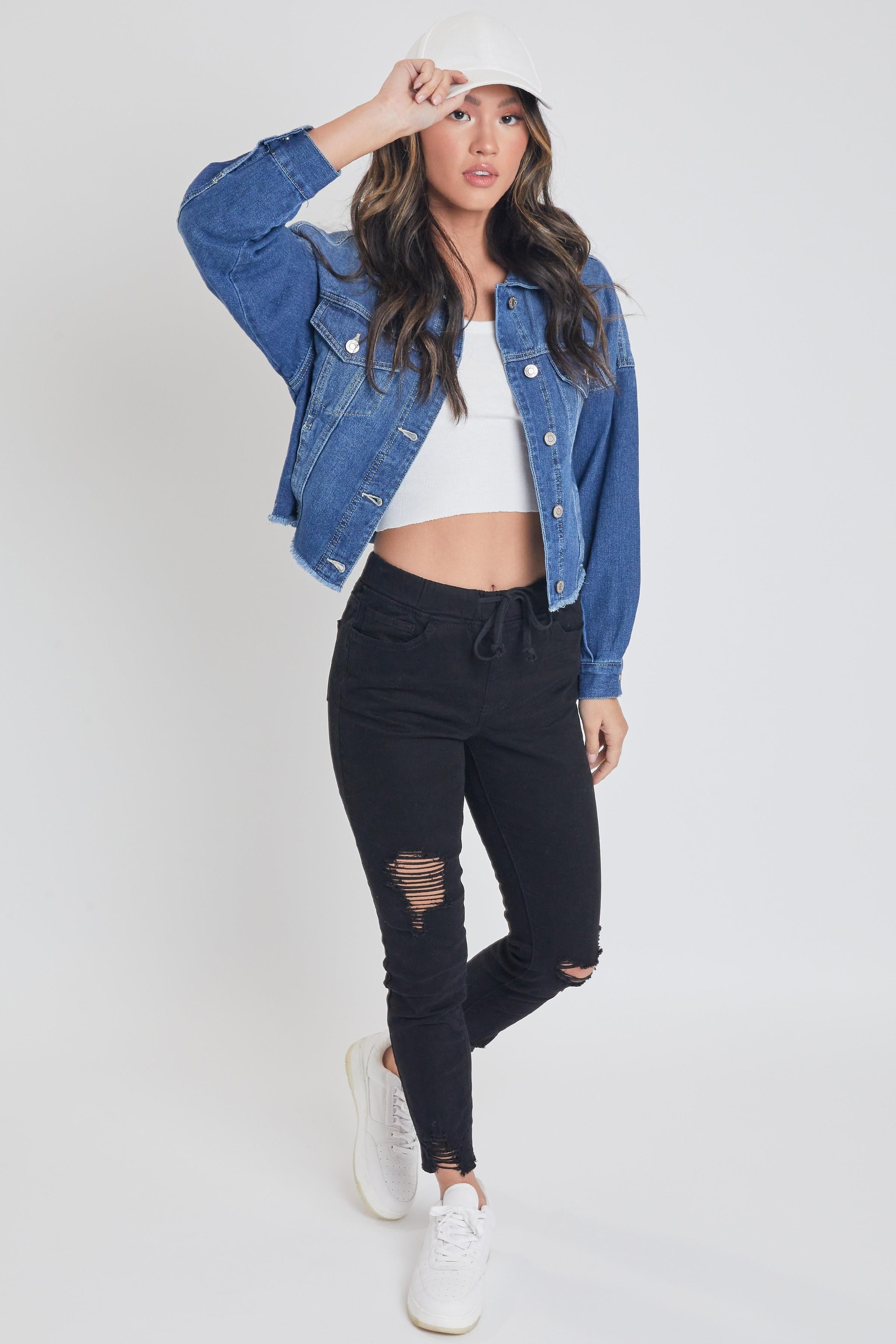 Women's Cropped Denim Jacket With Raw Hem from YMI – YMI JEANS