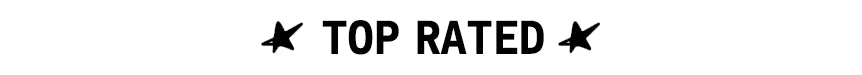 Black star-shaped text reading 'TOP RATED' centered on a plain white background.