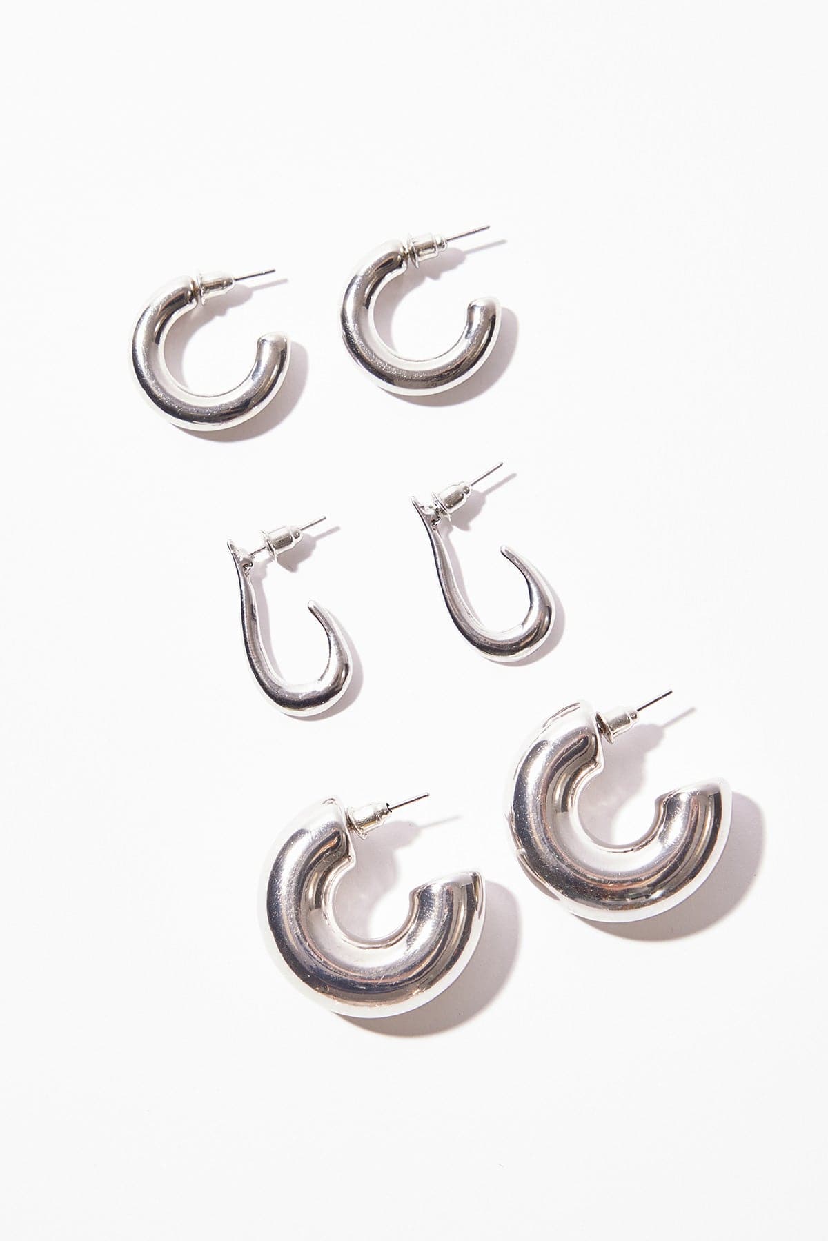 Thick Silver Hoop Earring Set