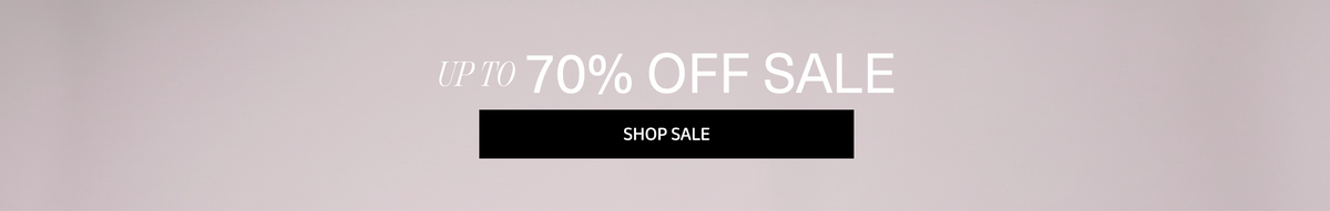 Promotional sale banner with the text 'UP TO 70% OFF SALE' in white on a pale pink background and a black rectangular button reading 'SHOP SALE'.