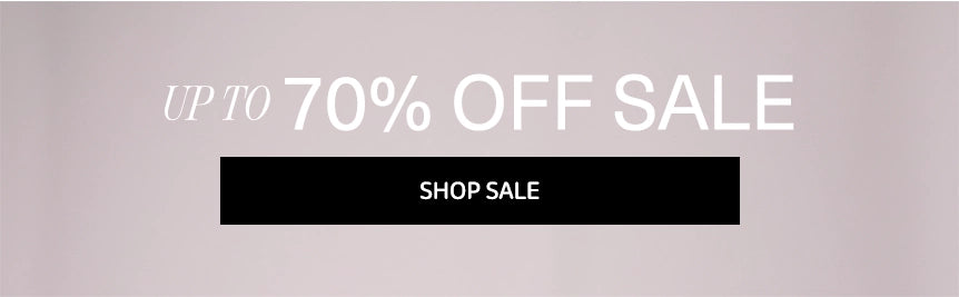 Promotional sale graphic with the text 'UP TO 70% OFF SALE' in white on a light gray background and a black button reading 'SHOP SALE'.