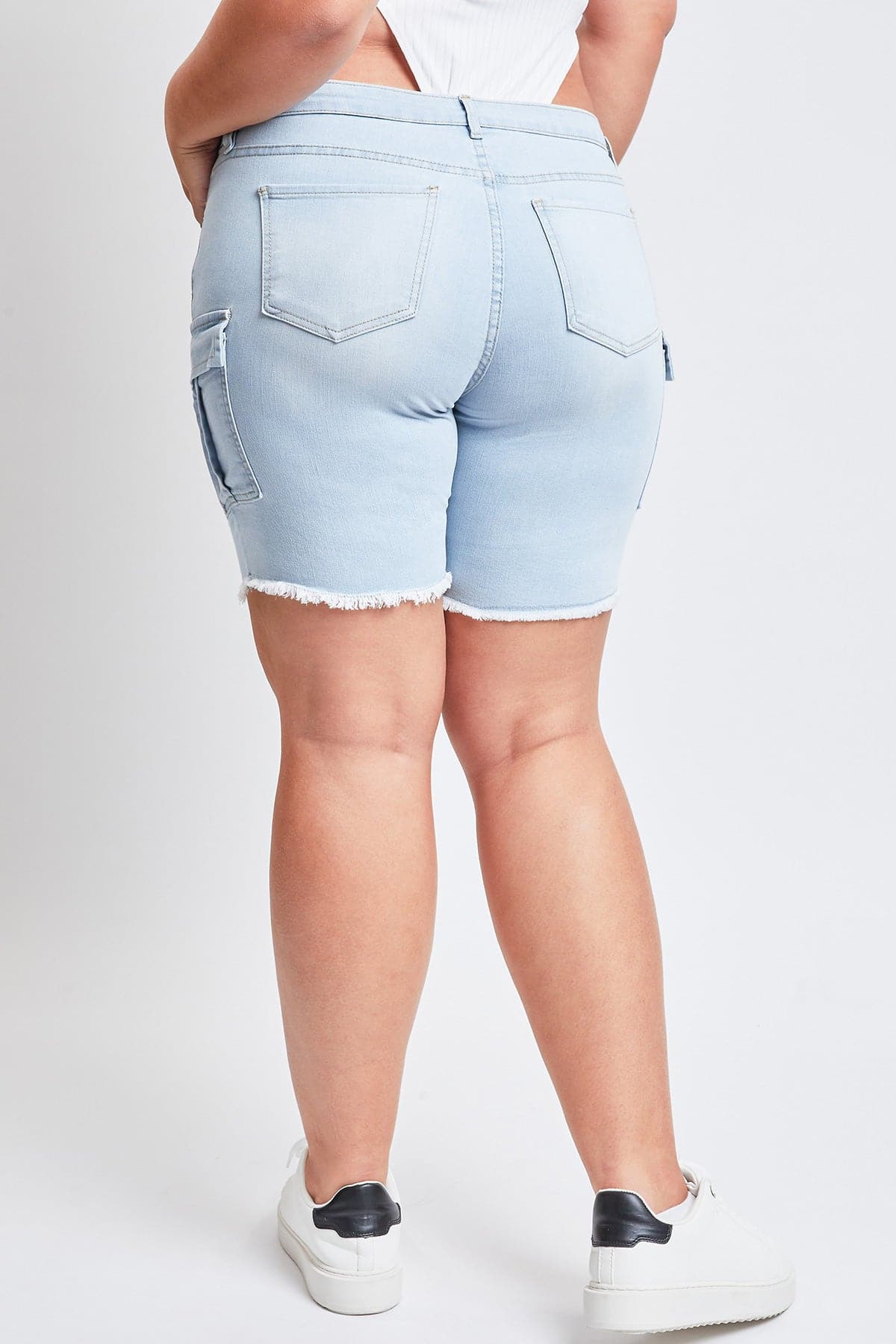 Plus Size Women's Low Rise Frayed Cargo Bermuda Shorts
