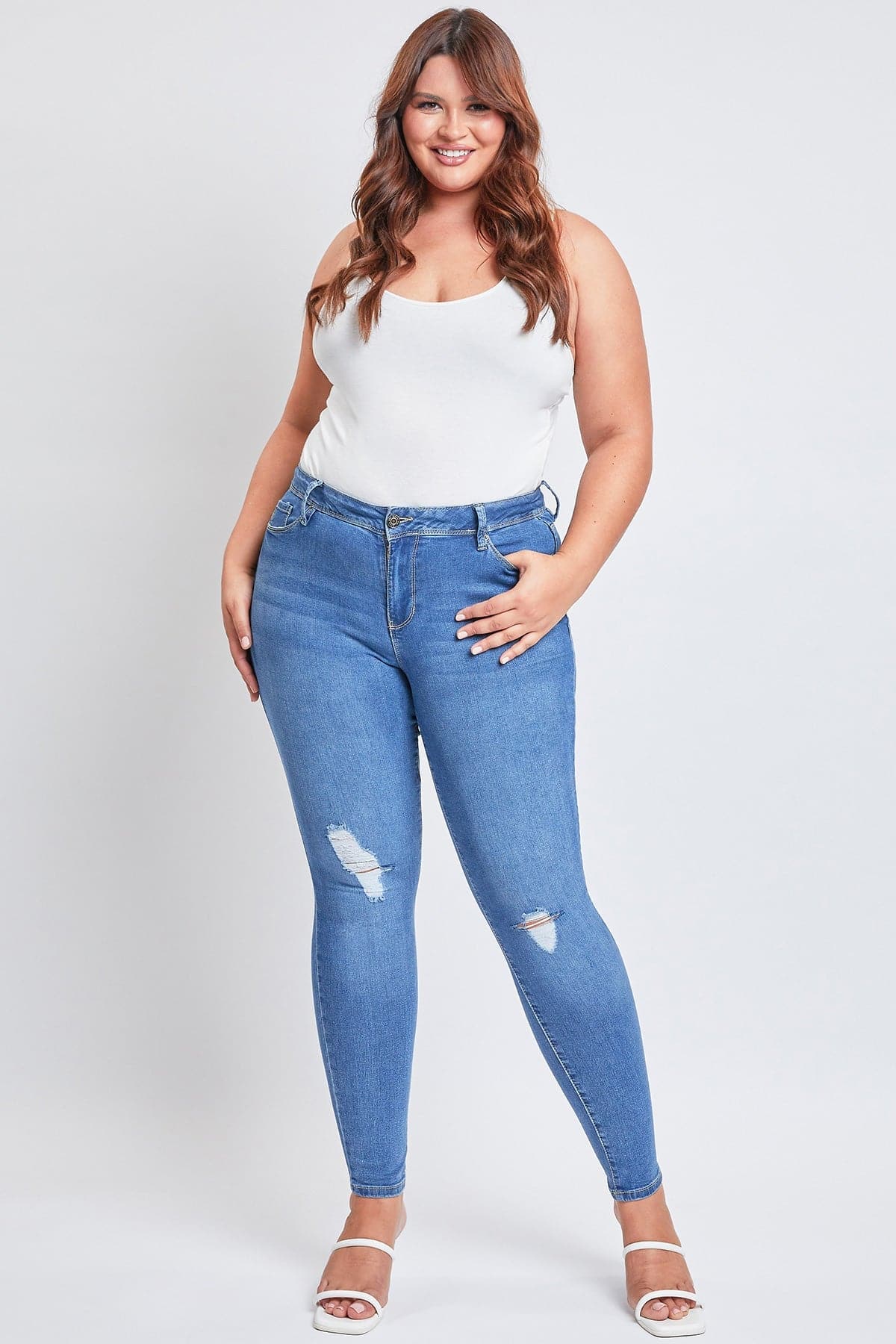 Plus Size Women's Essential Sustainable Distressed Skinny Jeans