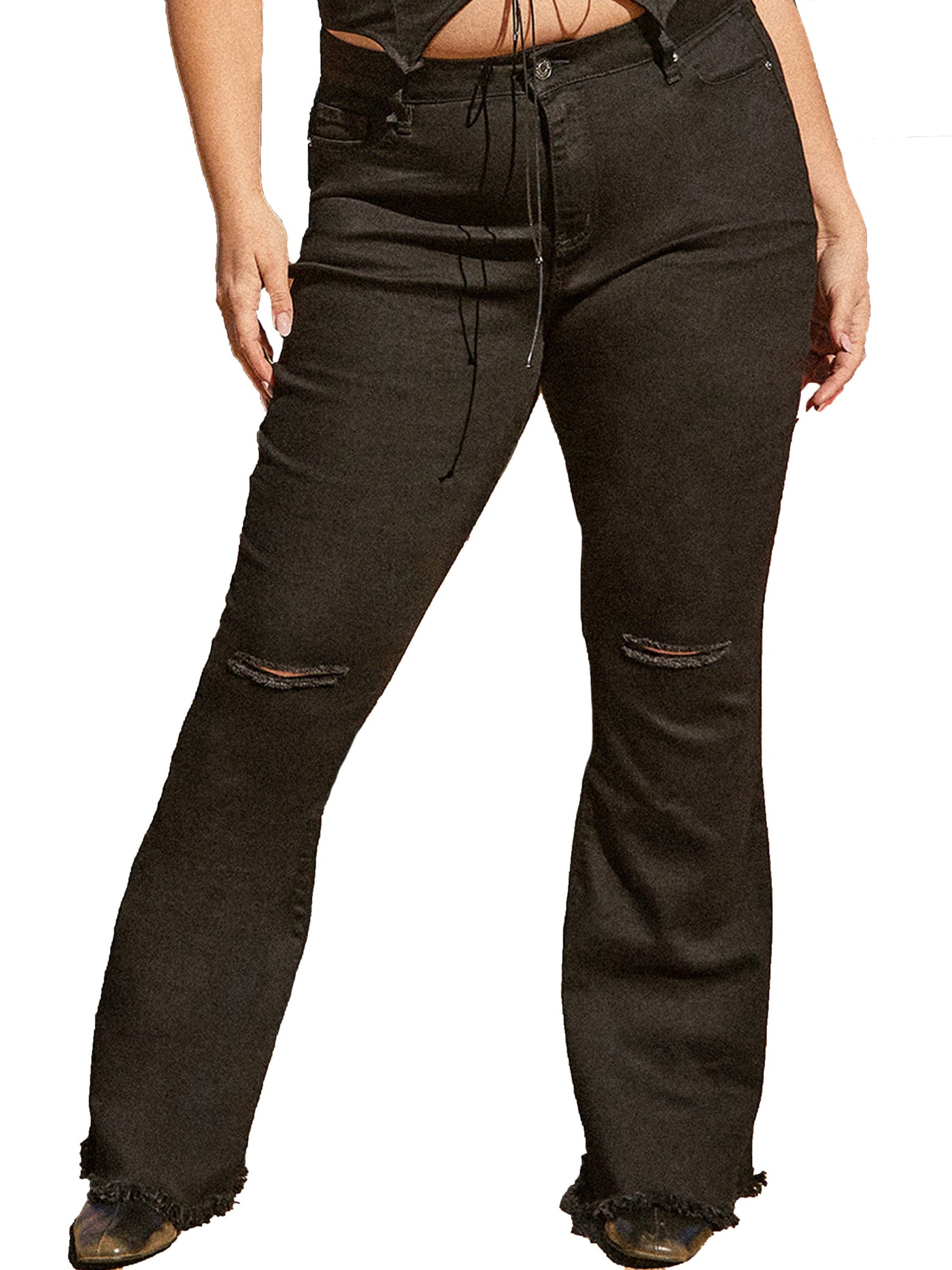Plus Size Women's  Distressed Super Flare Jeans