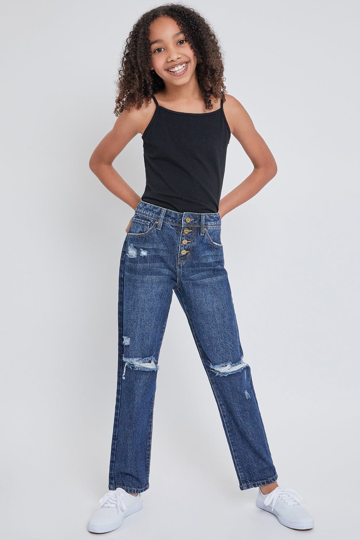 Girls Selena Dream Button Fly Straight Leg Hybrid Jeans