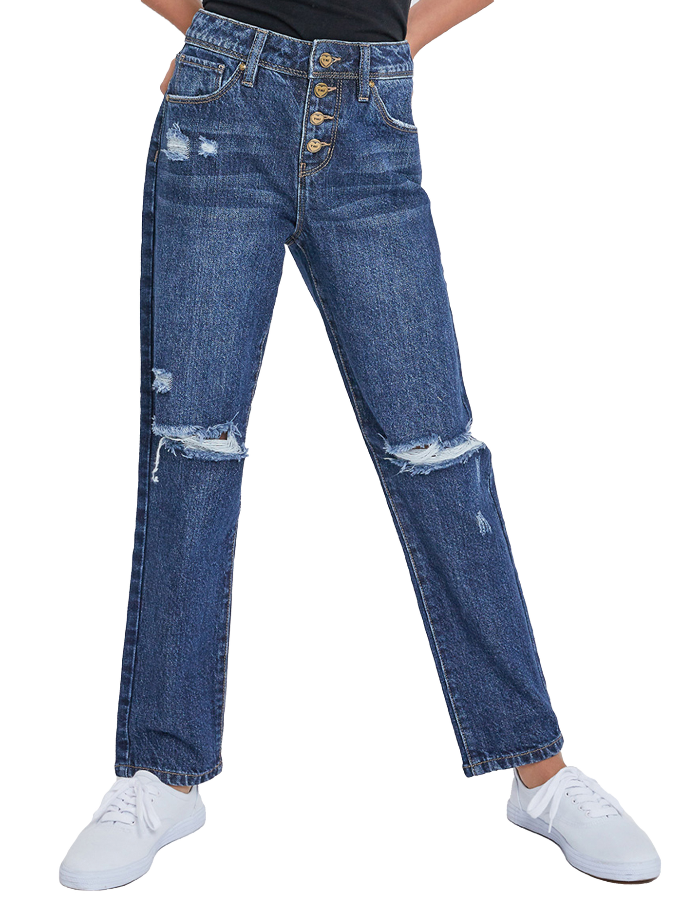 Girls Selena Dream Button Fly Straight Leg Hybrid Jeans