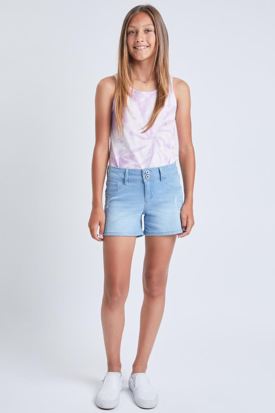 Girls Basic 2-Button Regular Hem Shorts from YMI