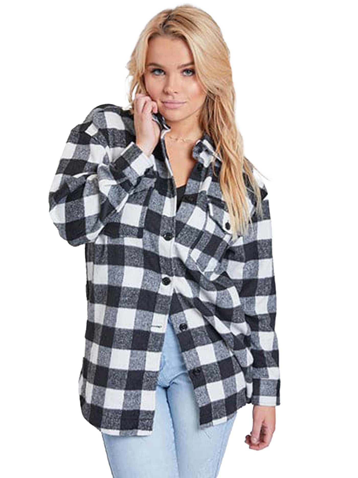 Women's Long Sleeve Plaid Oversized Shacket