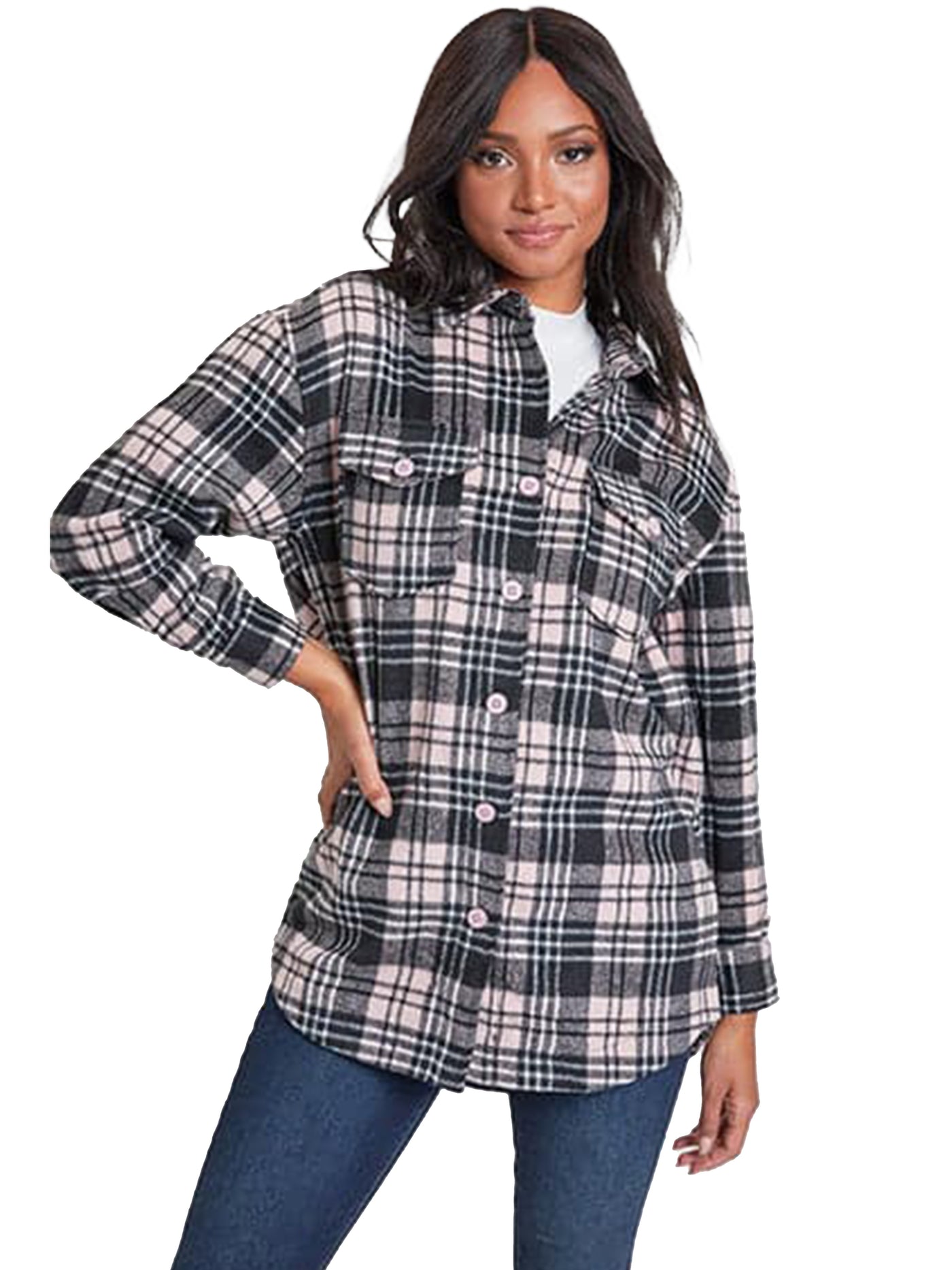 Women's Long Sleeve Plaid Oversized Shacket