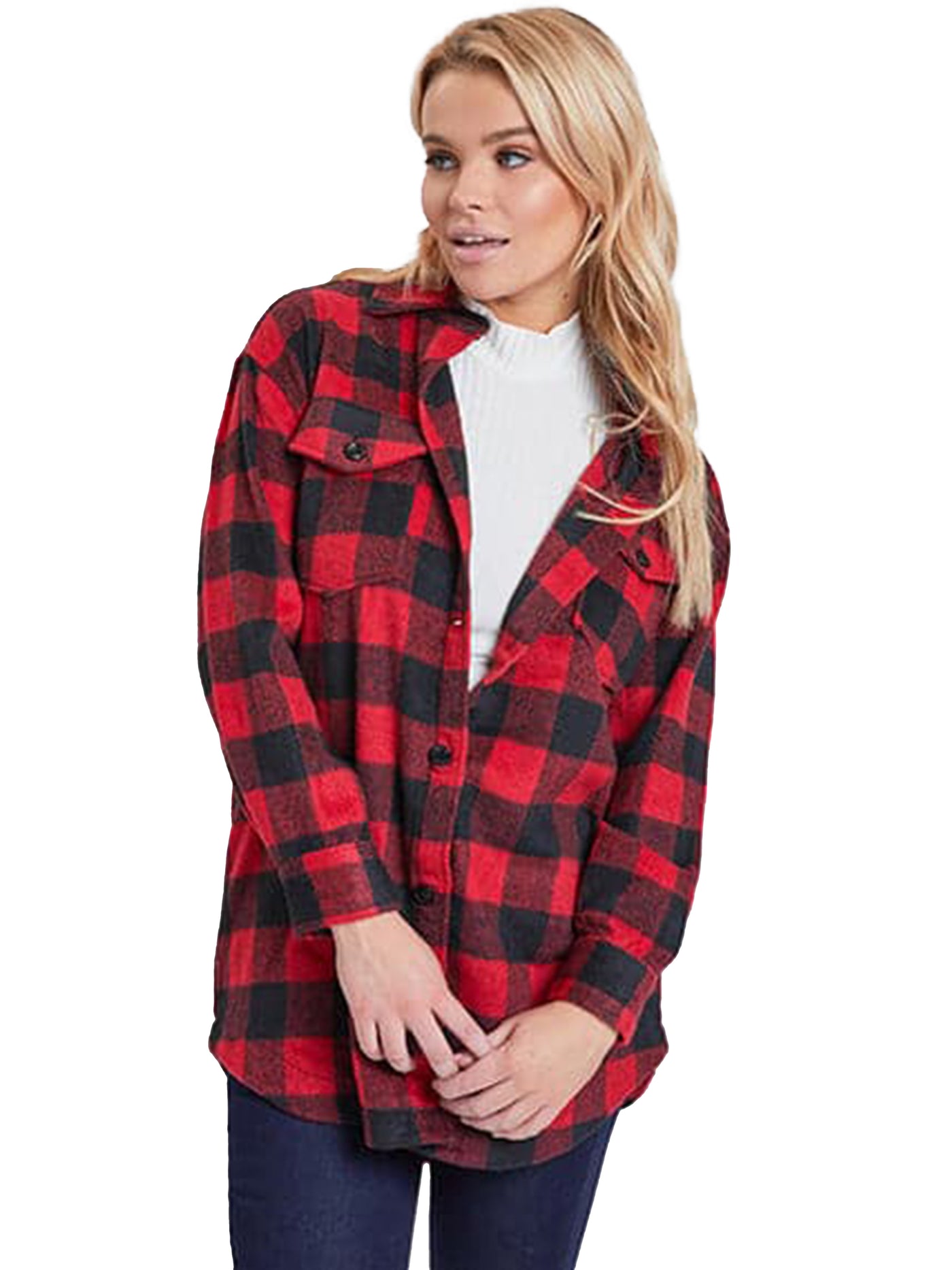 Women's Long Sleeve Plaid Oversized Shacket