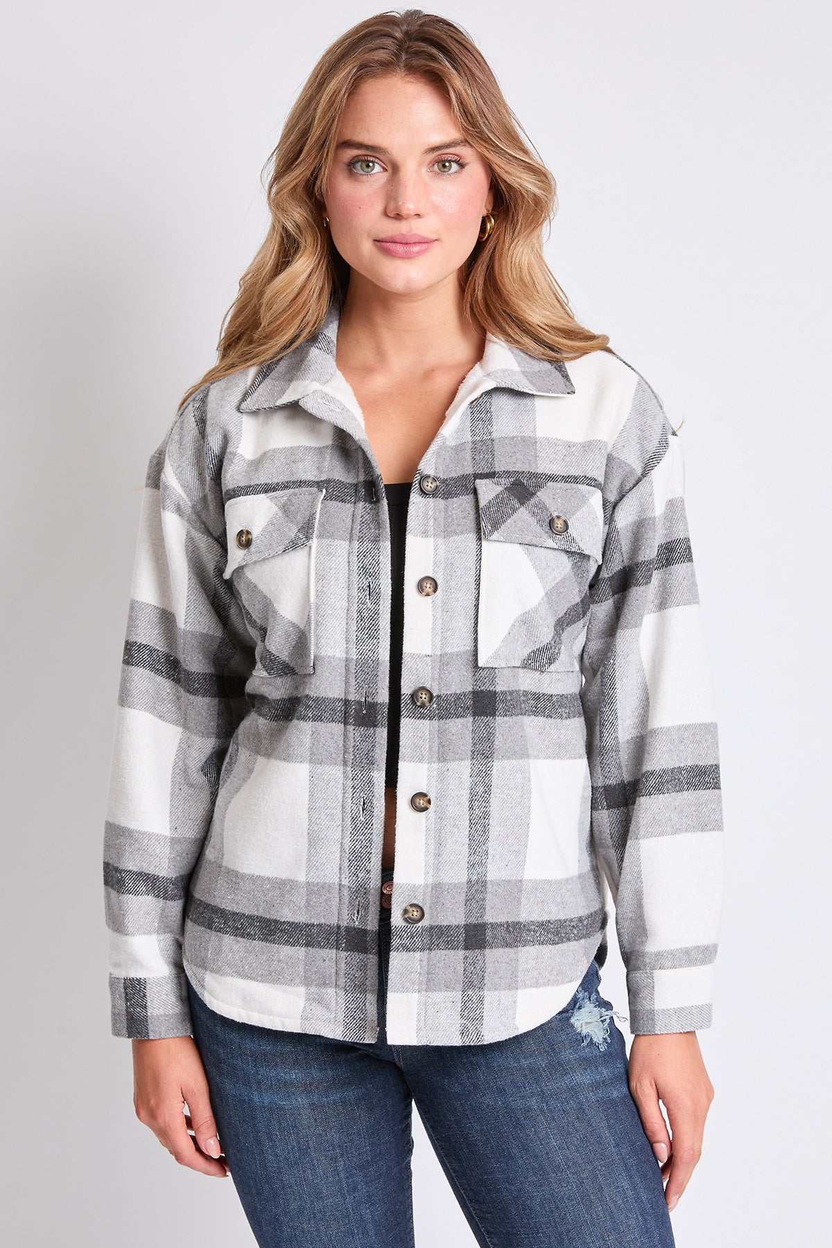 Women's Oversized Plaid Flannel Sherpa Shacket