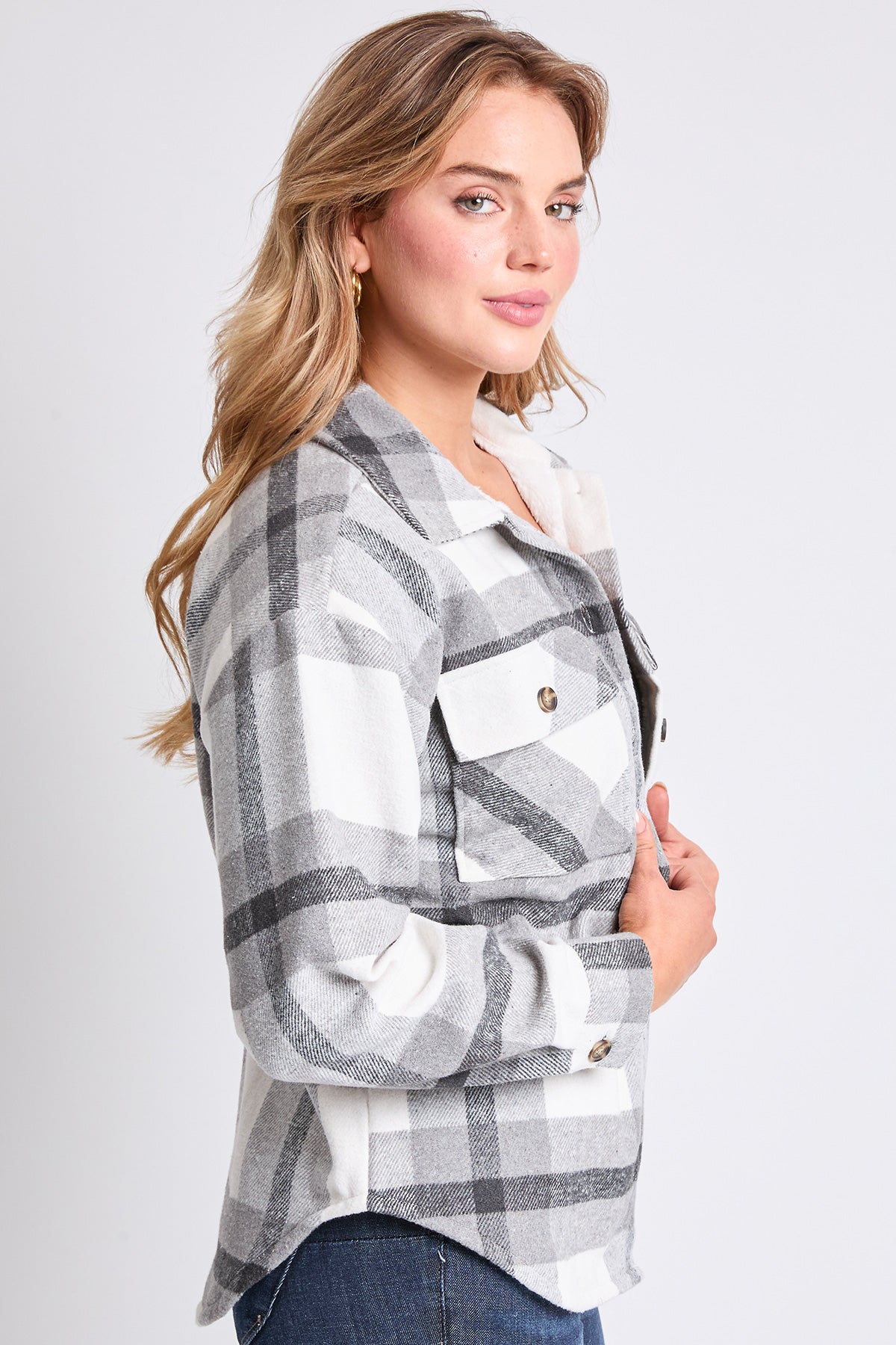 Women's Oversized Plaid Flannel Sherpa Shacket