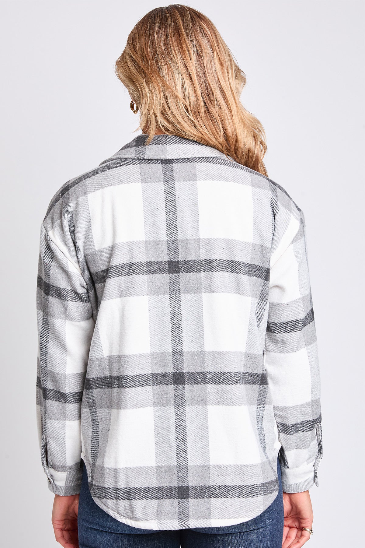 Women's Oversized Plaid Flannel Sherpa Shacket