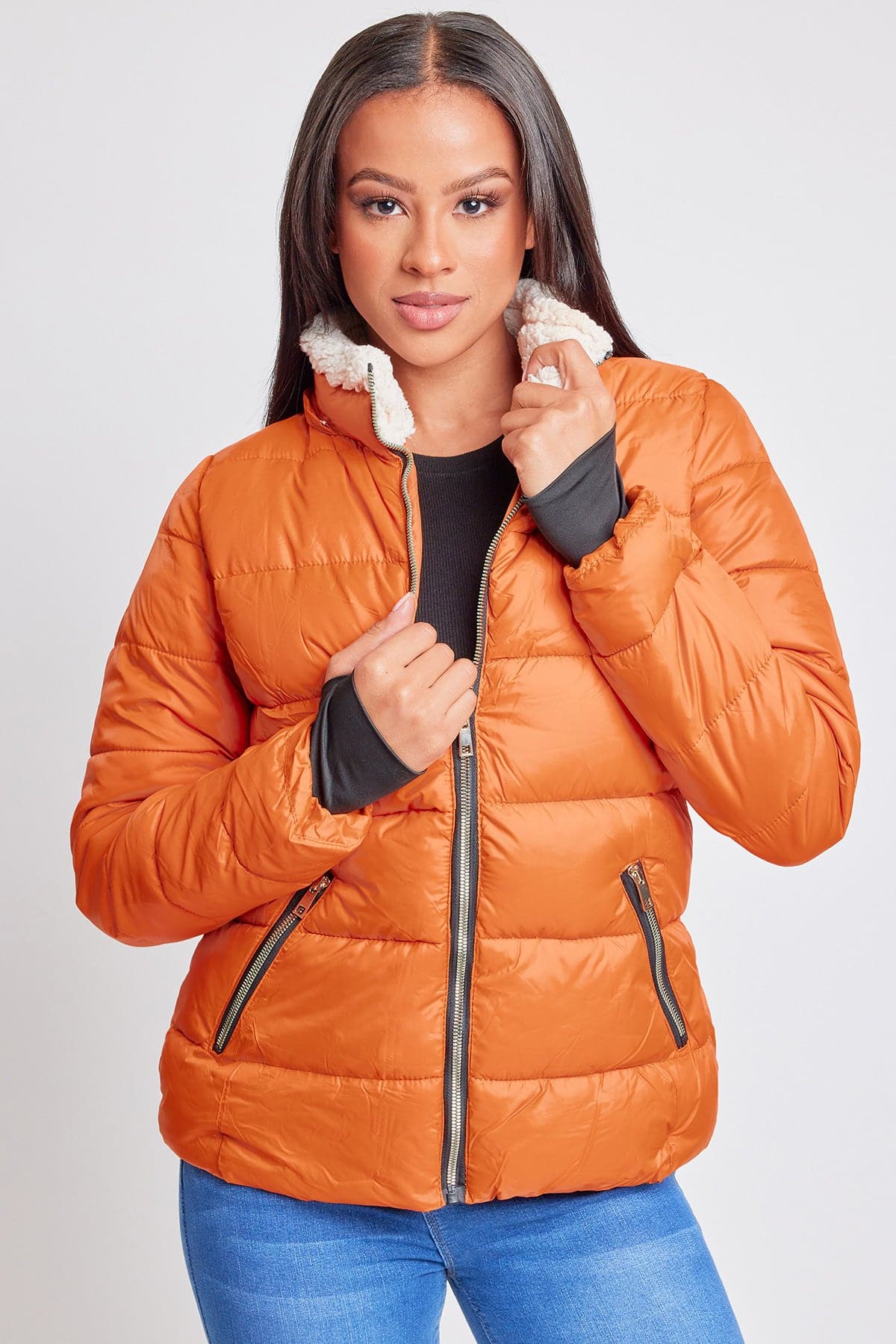 Women's Winter Puffer Jacket With Sherpa Fur Hoodie