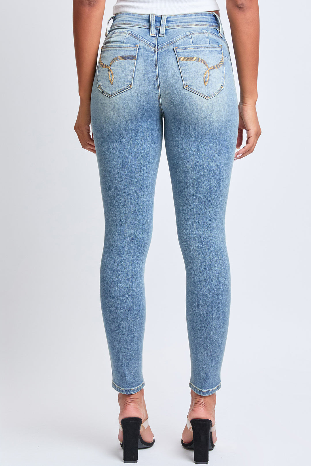Women's WannaBettaButt Mid Rise Embroidered Skinny Jean from YMI