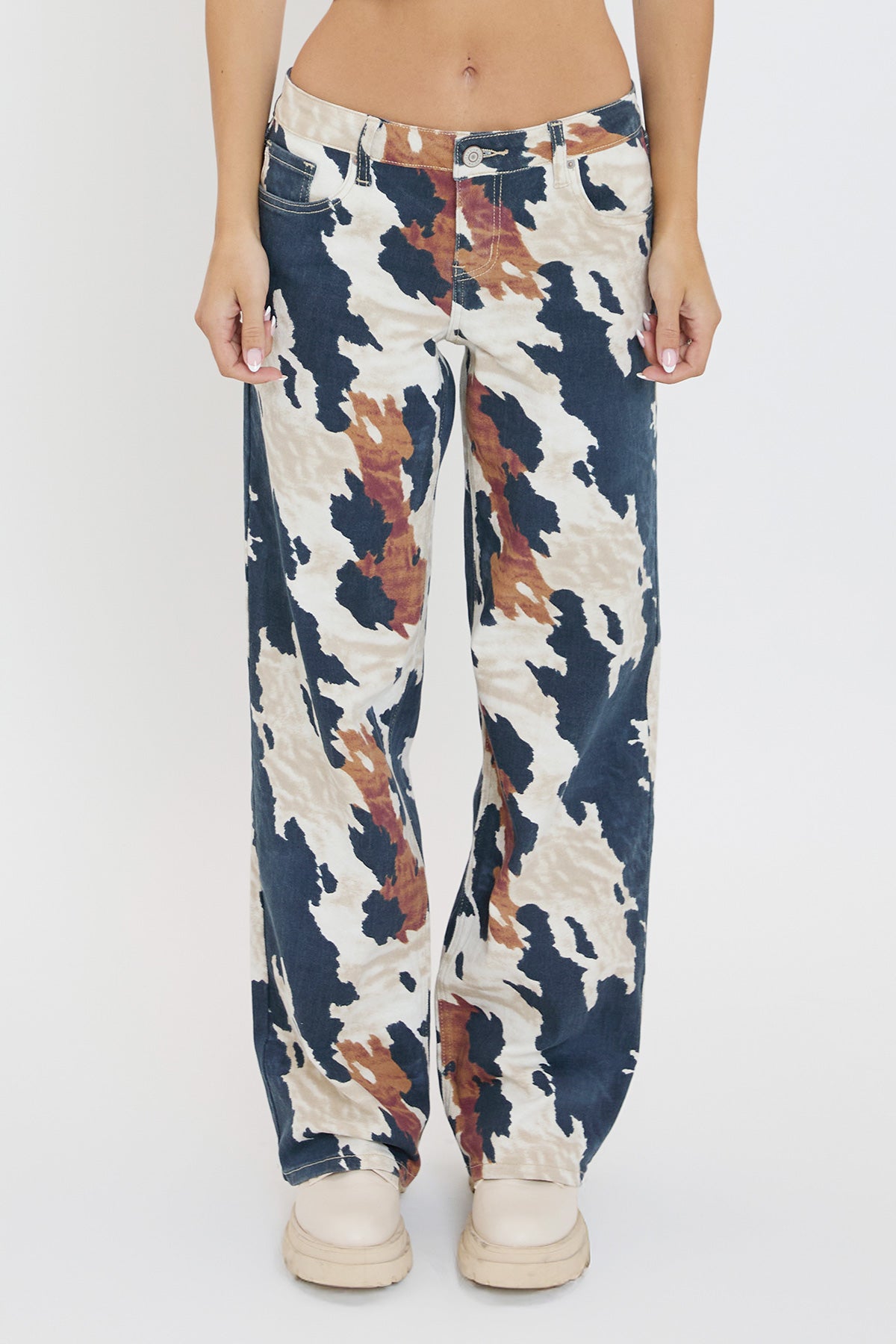 Women's Britney Printed Low Rise Wide Leg Jeans