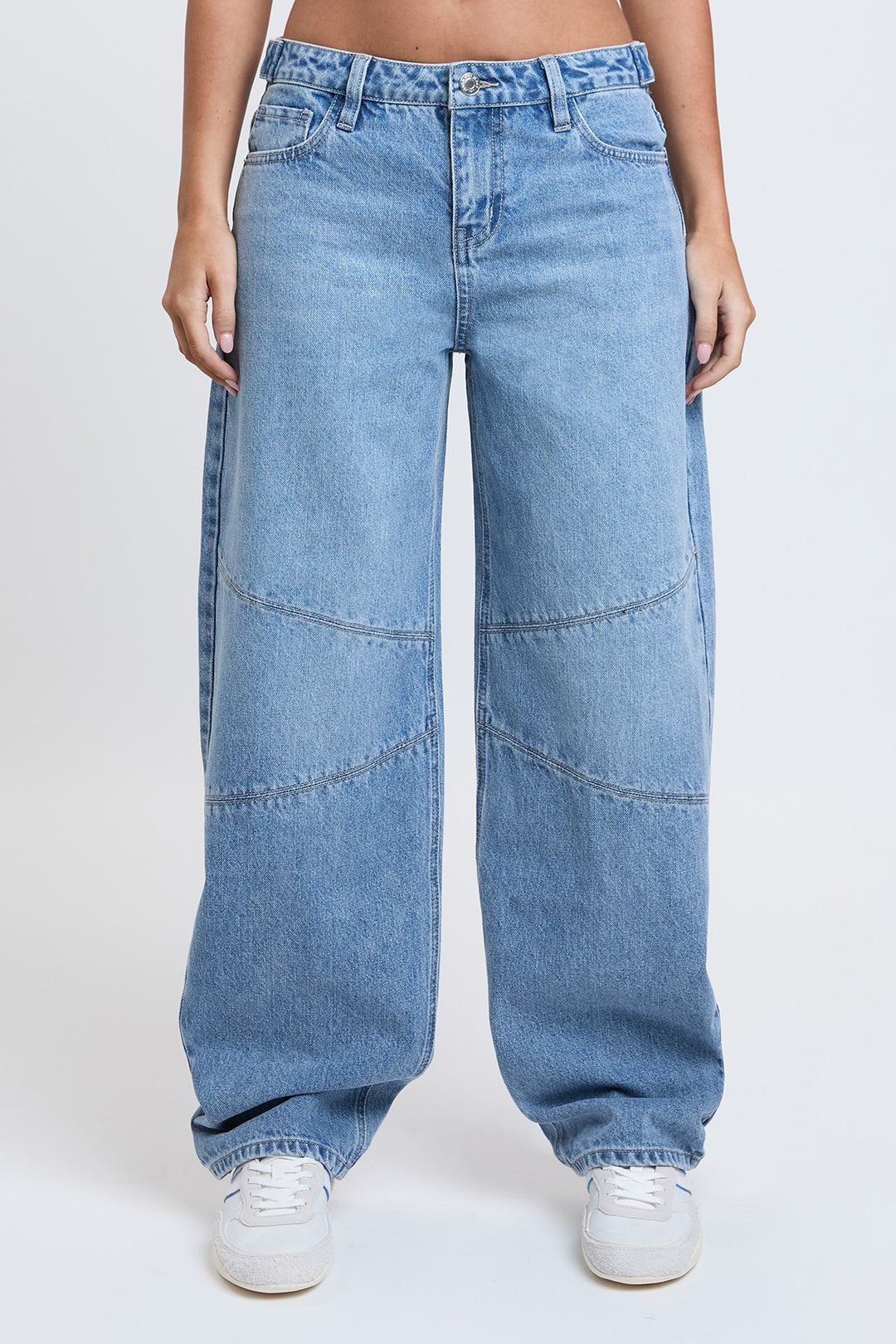 Women's Moto Relaxed Rise Baggy Barrel Jeans with Seam Detail from