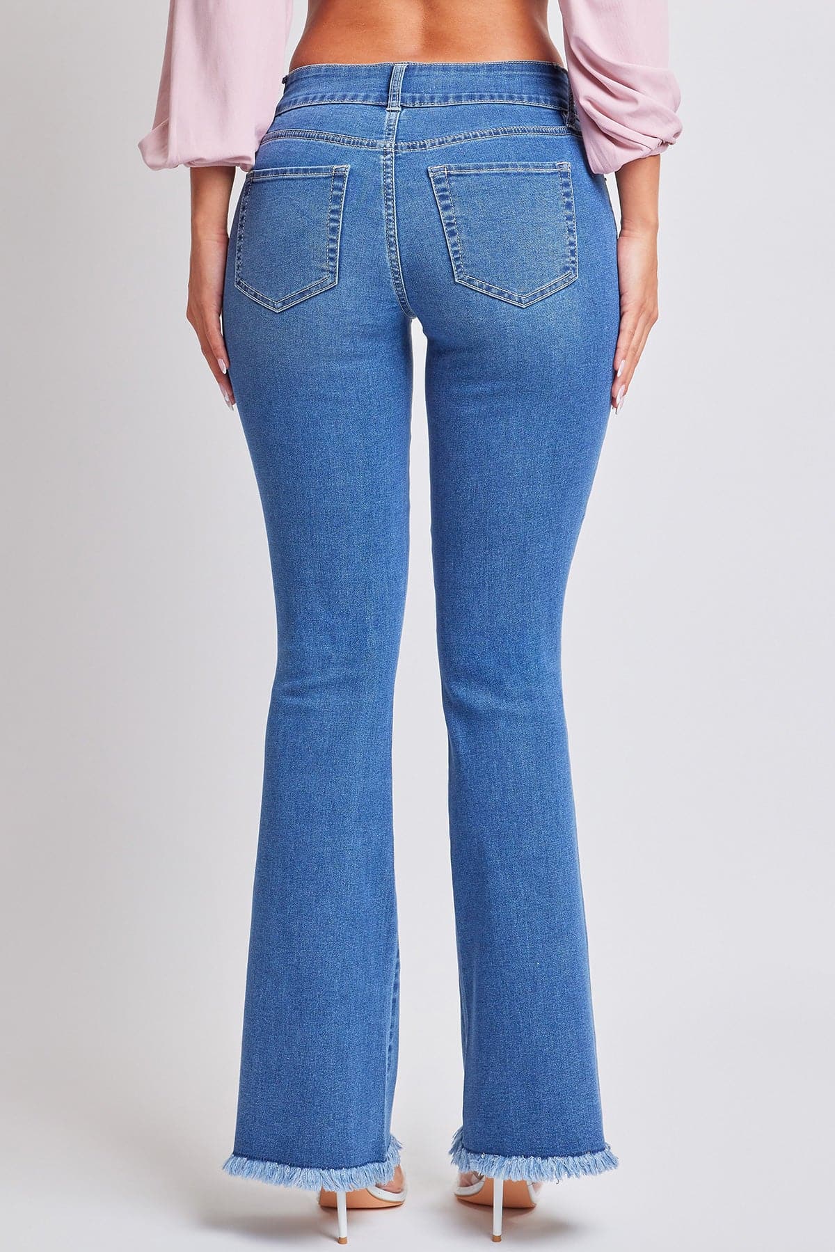 Women's Flare Denim Jeans With Belt Buckle Feature