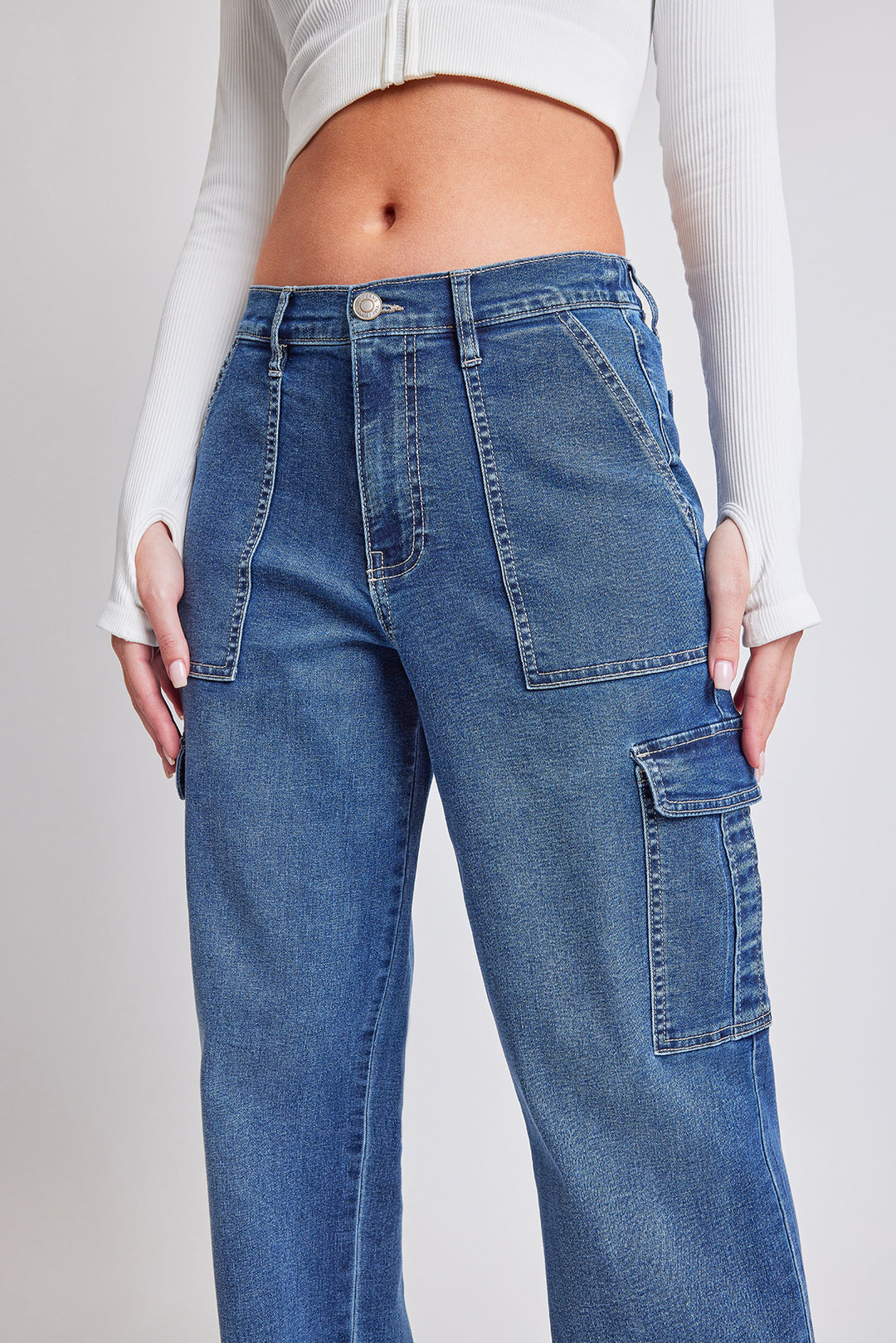 Womens Cargo Pants Elastic Waist Straight Leg Parachute Pants Pockets-510277
