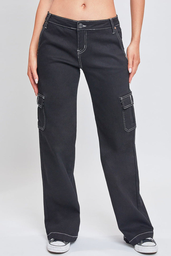 Womens Cargo Pants Elastic Waist Straight Leg Parachute Pants Pockets-510277