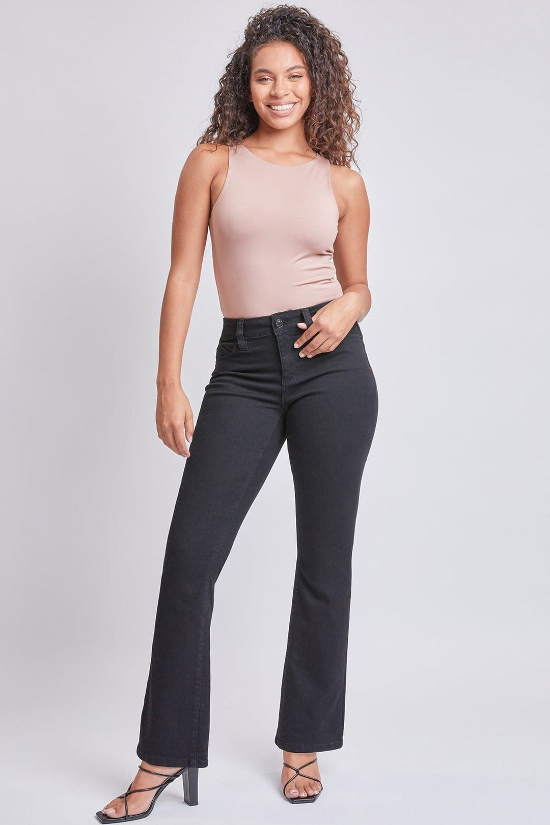 Women's Sustainable WannaBettaButt Mid Rise Bootcut Jeans from YMI