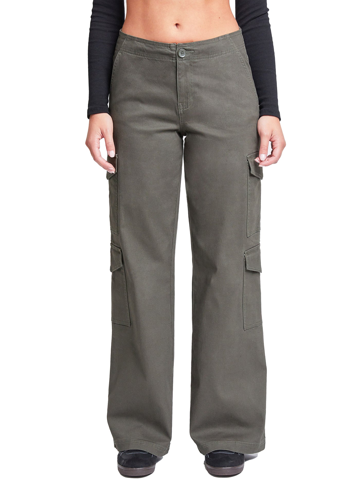 Women's High Rise Double Pocket Wide Leg Cargo Pants