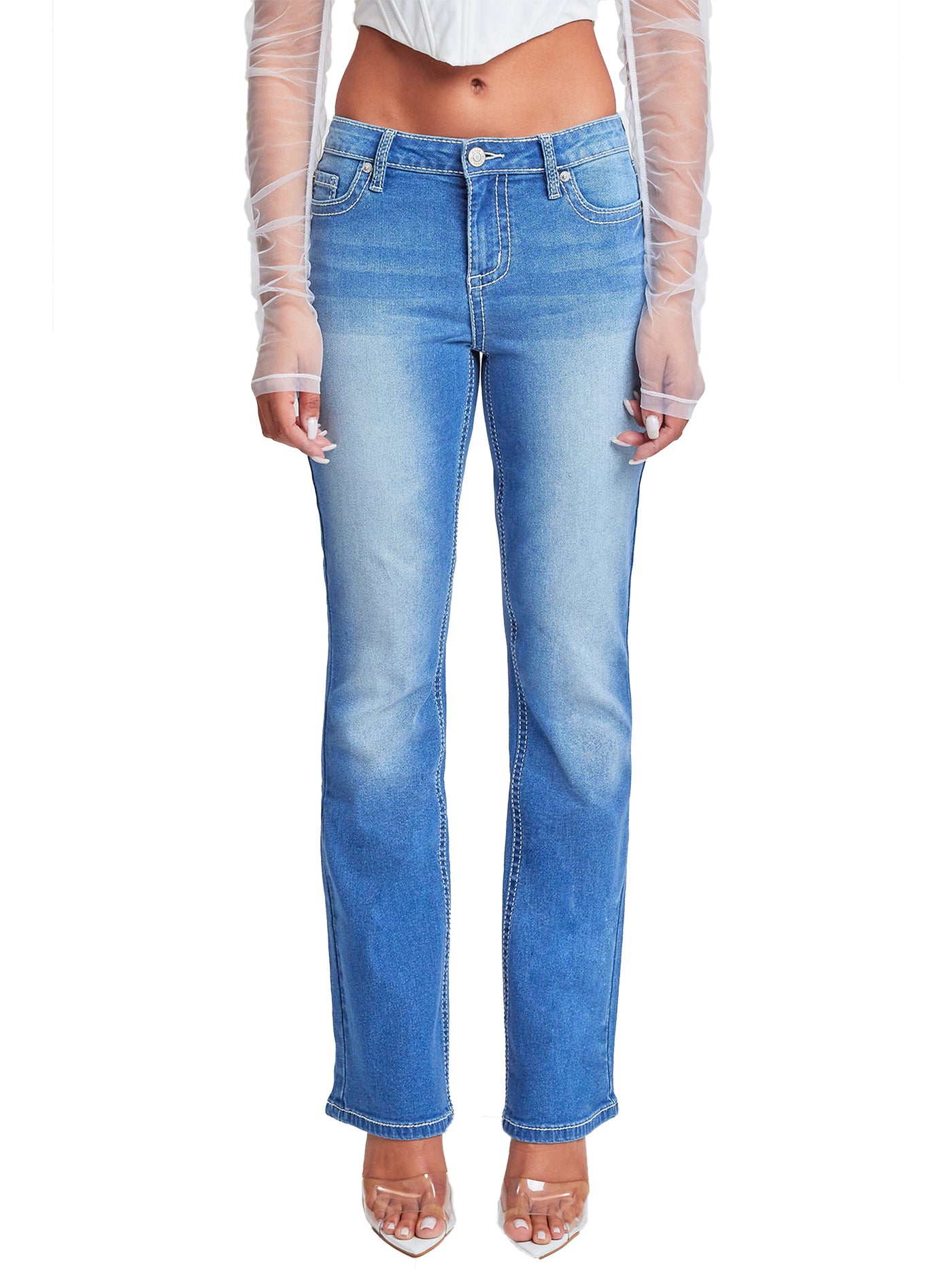 Women's Heavy Stitch Bootcut Jeans with Embroidered Pockets