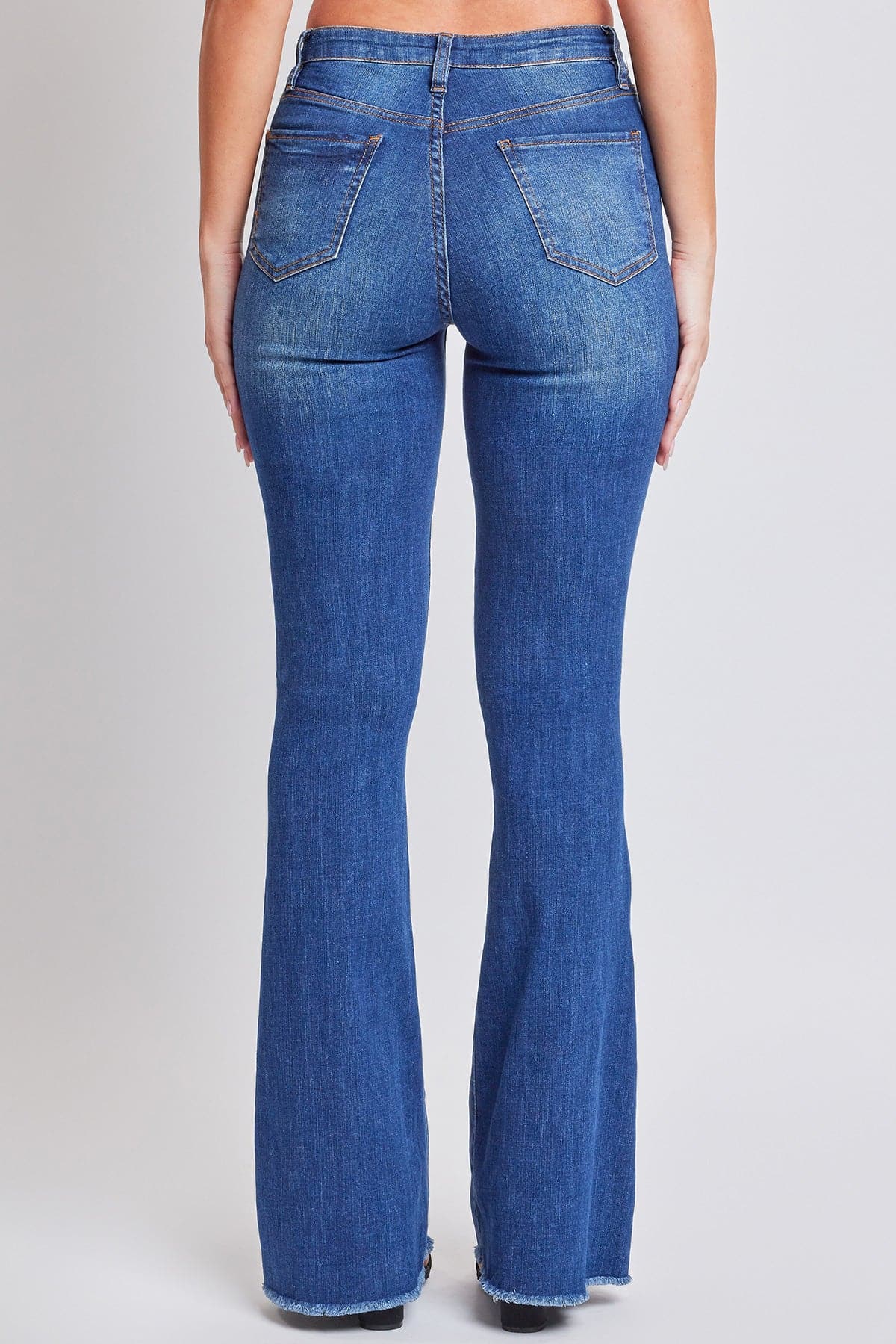 Women's High Rise Flare Jeans With Frayed Hem