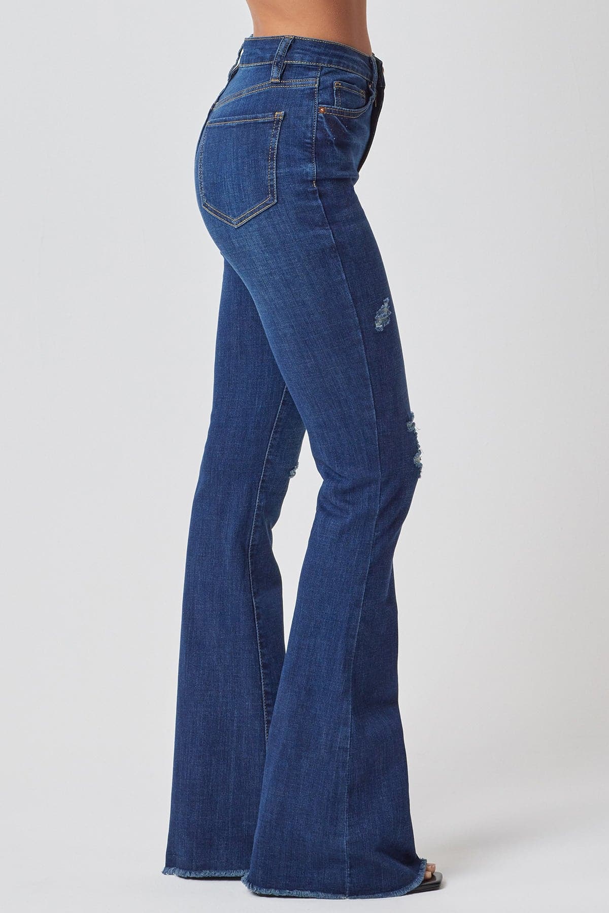 Women's High Rise Flare Jeans With Frayed Hem