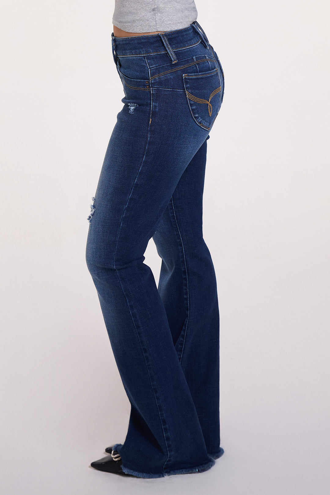 thumbnail image 2 of Women's Bootcut Jeans With Waist Belt – Flare Denim Pants Stretchy Milax Style 2 of 4