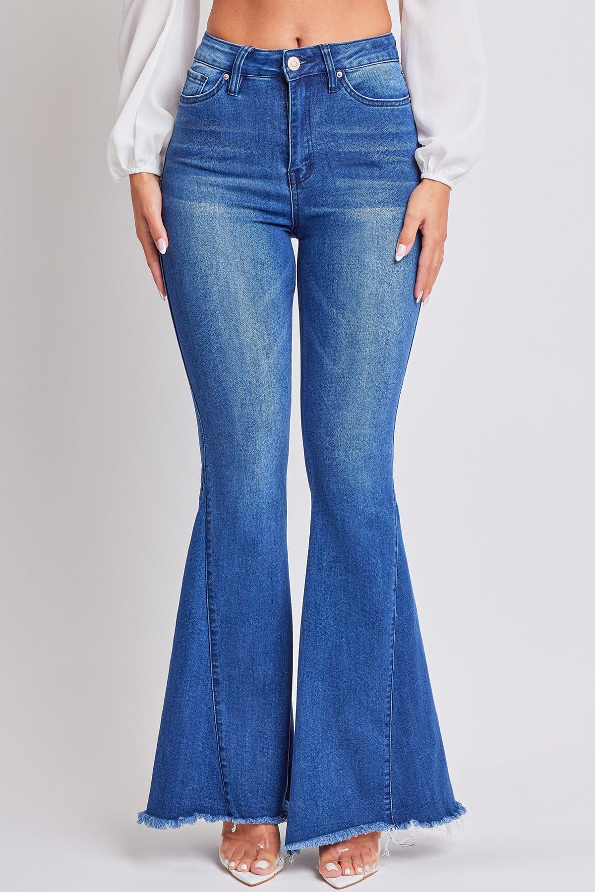 YMI Junior Women's Classic High Waisted Tall Long Inseam Flared Bell Bottom  Denim Jeans (Dark wash Denim,1) at  Women's Jeans store