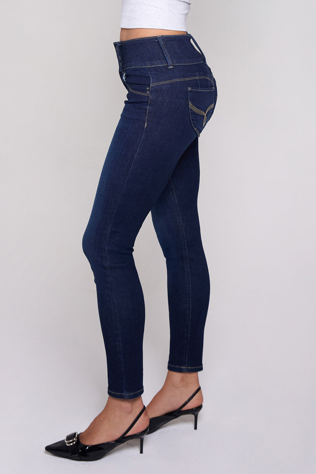 Women's Luxe Mid Rise 3-Button WannaBettaButt Skinny Jeans from