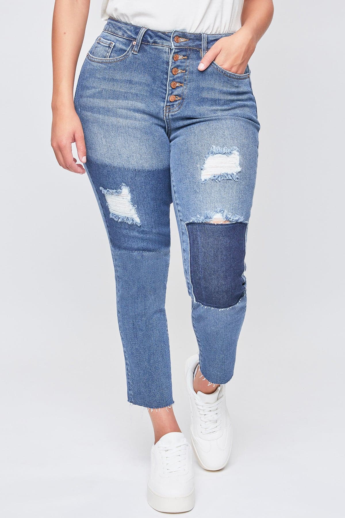 Women’s Vintage Dream Exposed Button Fly Raw Hem Ankle Jeans