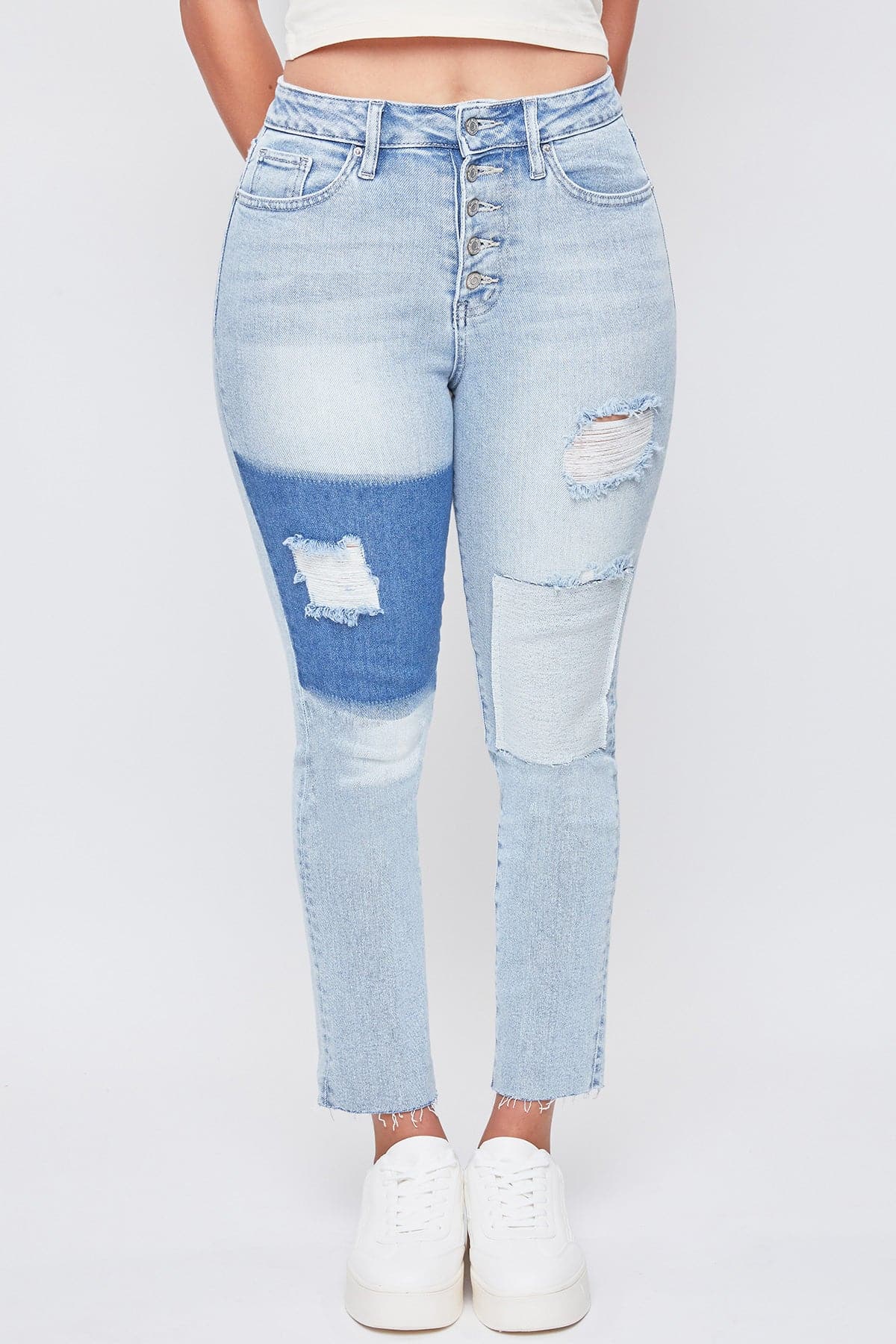 Women’s Vintage Dream Exposed Button Fly Raw Hem Ankle Jeans - Sale