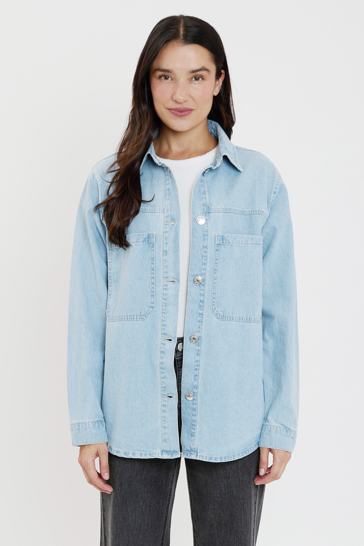 Women’s Oversized Shacket with Front Patch Pockets from ROYALTY – YMI JEANS