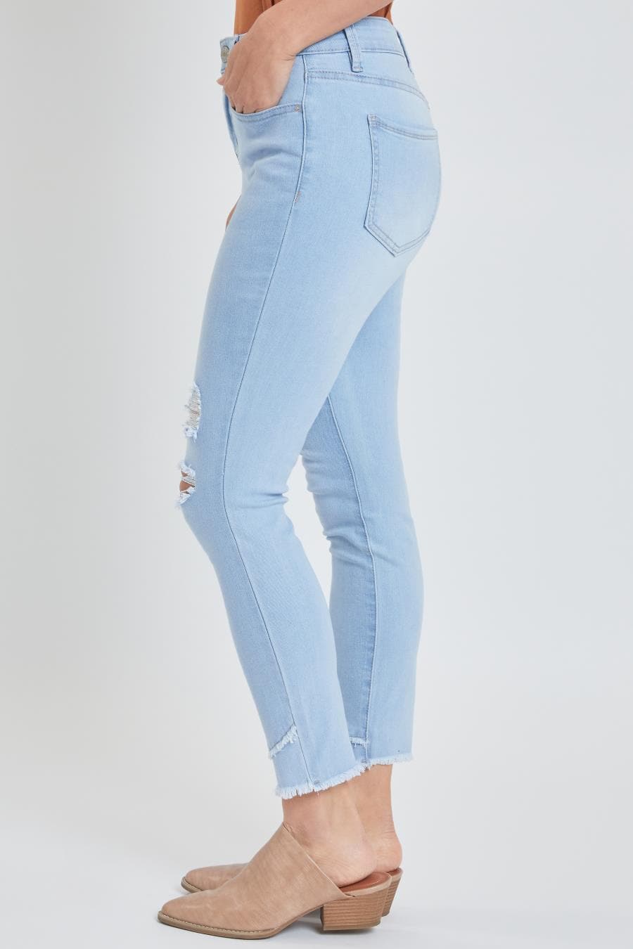 Women's High Rise Skinny Ankle Jean With Double Frayed Hem Sustainable