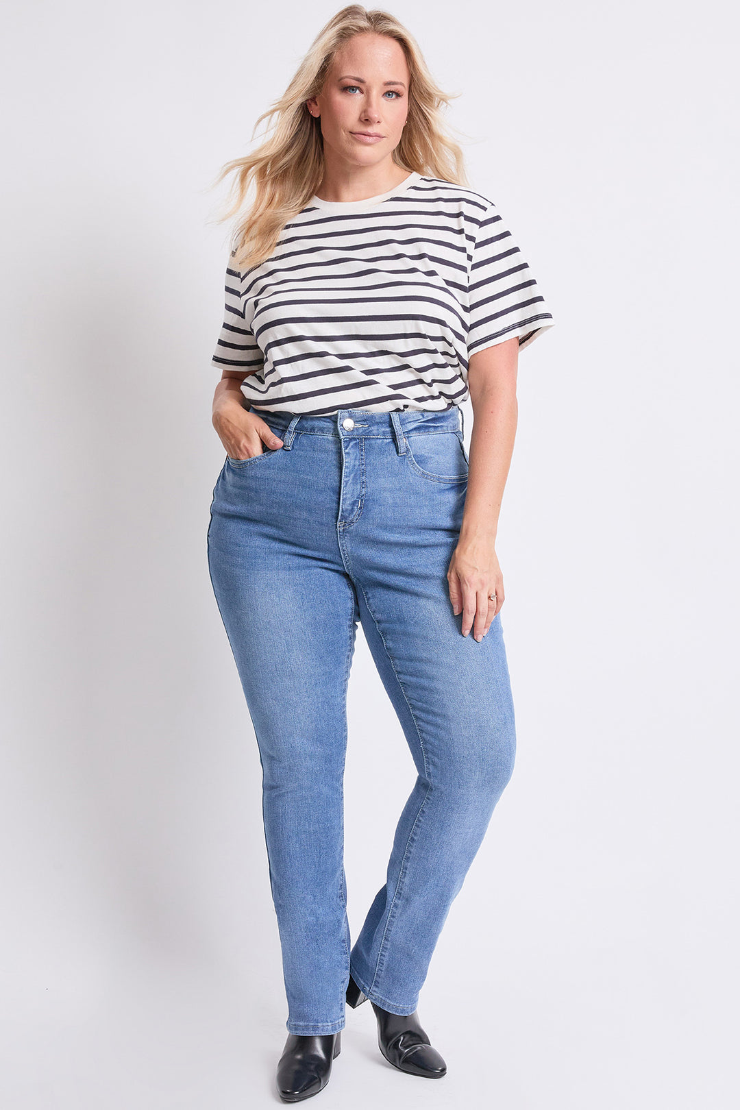 YMYI Women's Plus High Rise Basic 5 Pocket Straight Leg Jeans