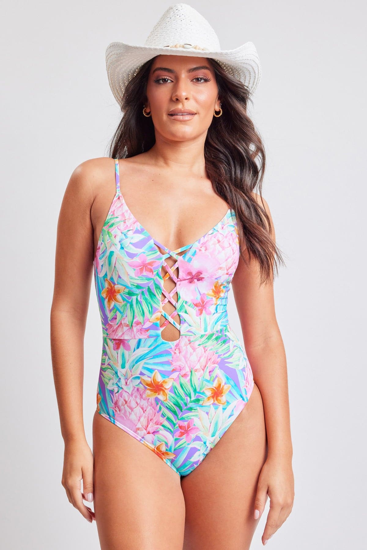Tropic Like It’s Hot Lace Up One Piece Swimsuit