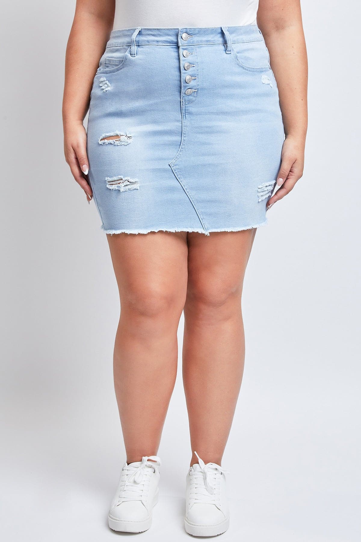Plus Size Women's Exposed Button Fray Hem Skirt-Sale