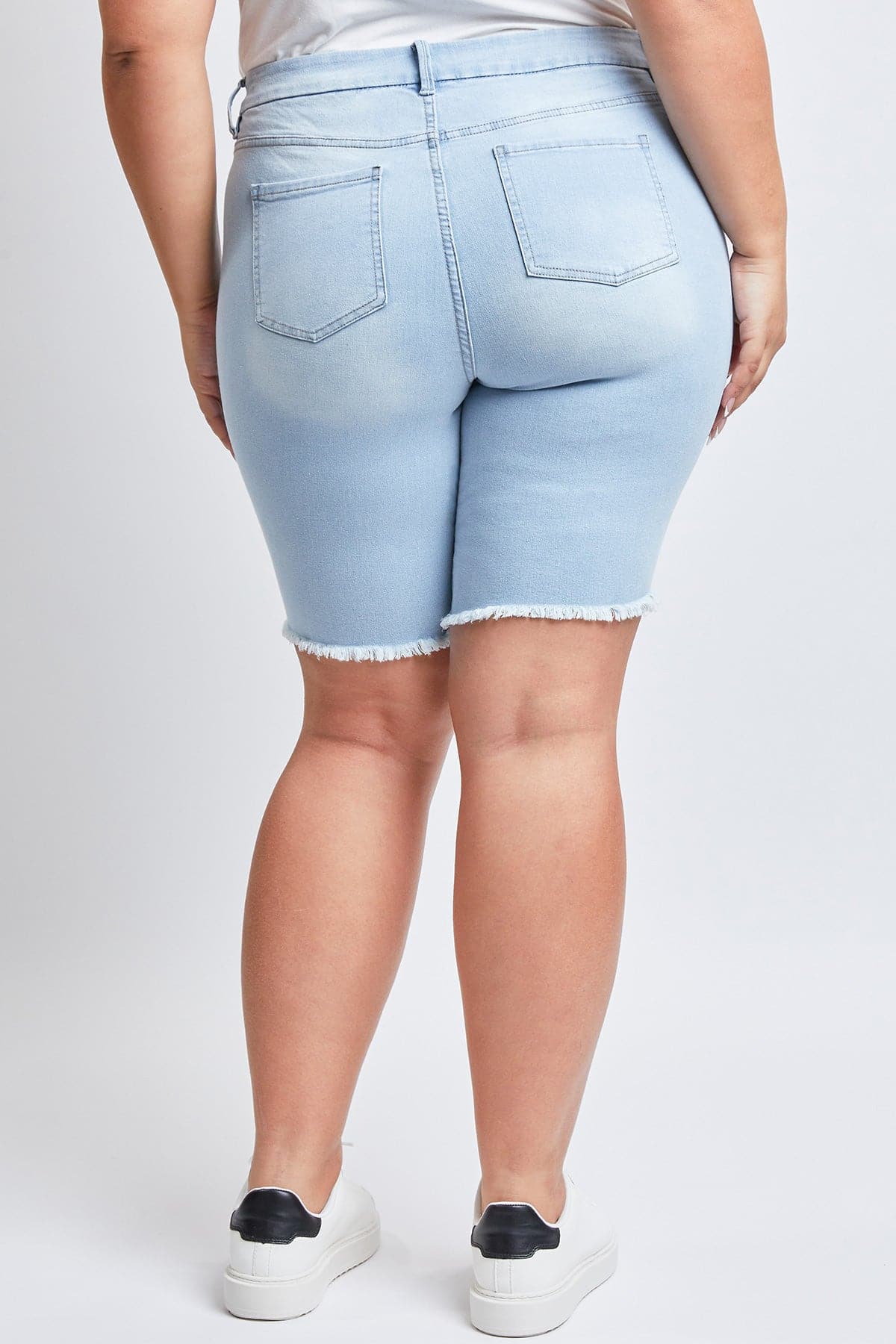 Plus Size Women's Curvy Fit  Bermuda Shorts With Fray-Sale